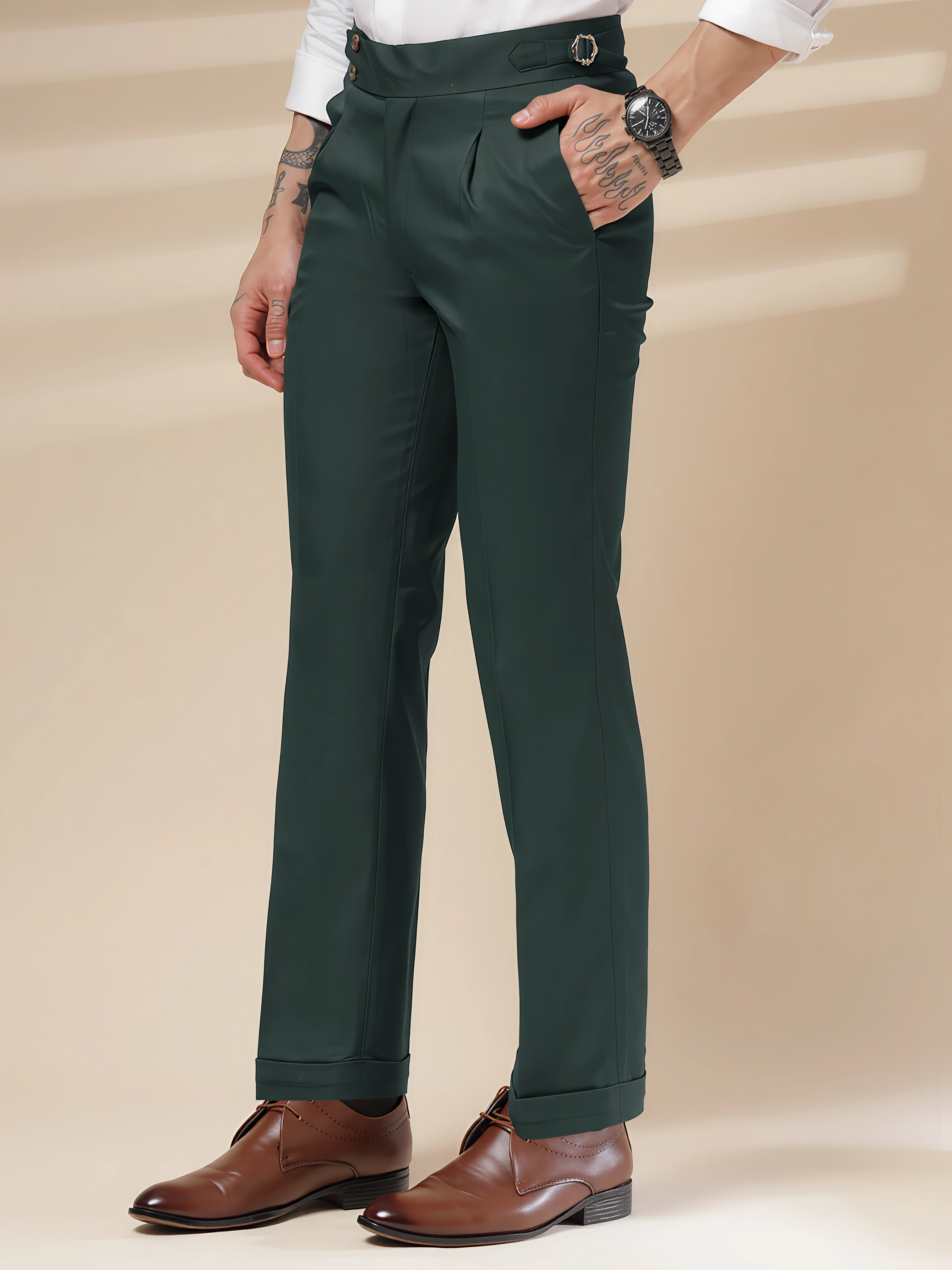 Bottle Green Signature Buttoned Gurkha Pants by ITALIAN VEGA®
