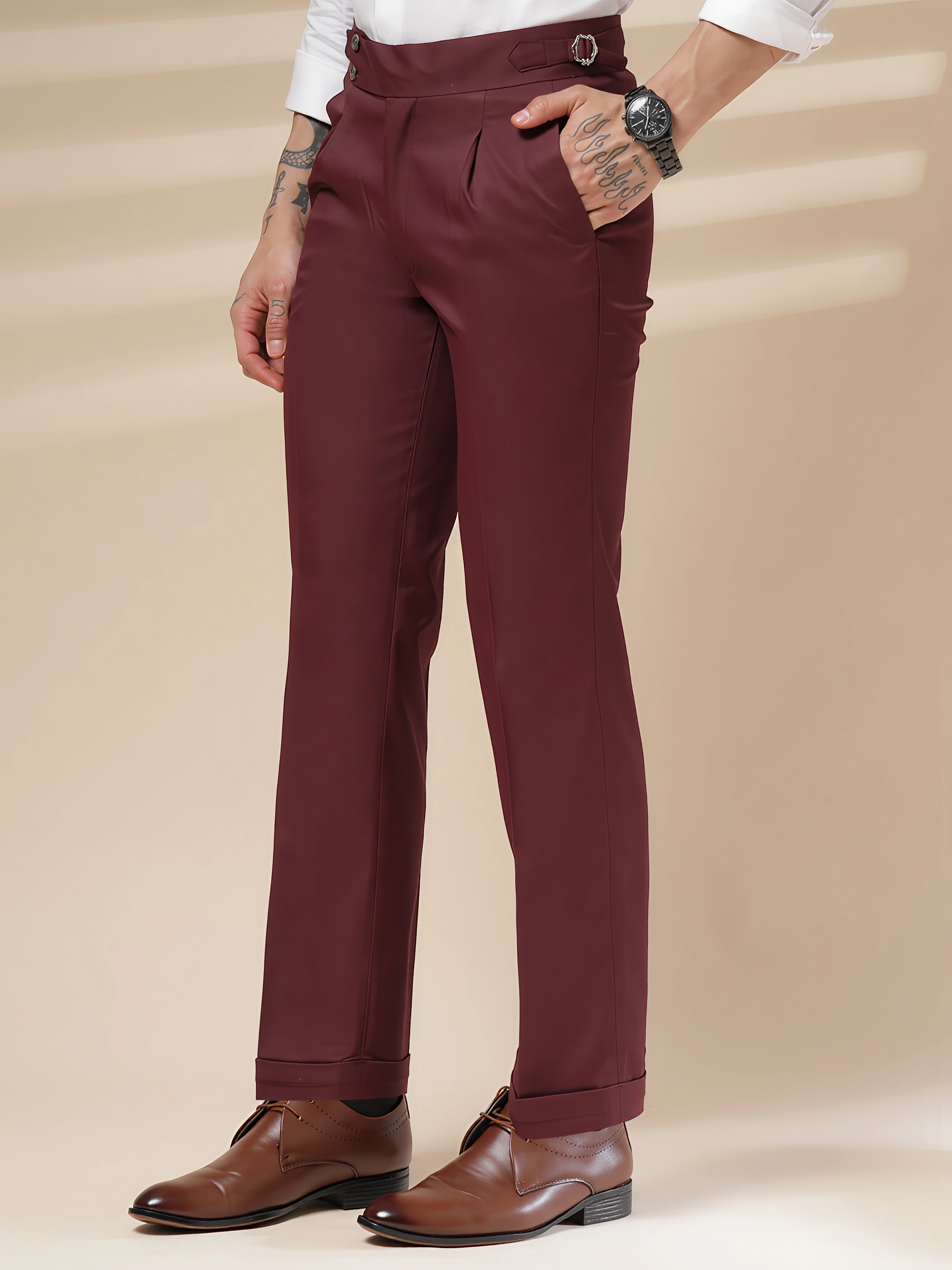 Wine Signature Buttoned Gurkha Pants by ITALIAN VEGA®