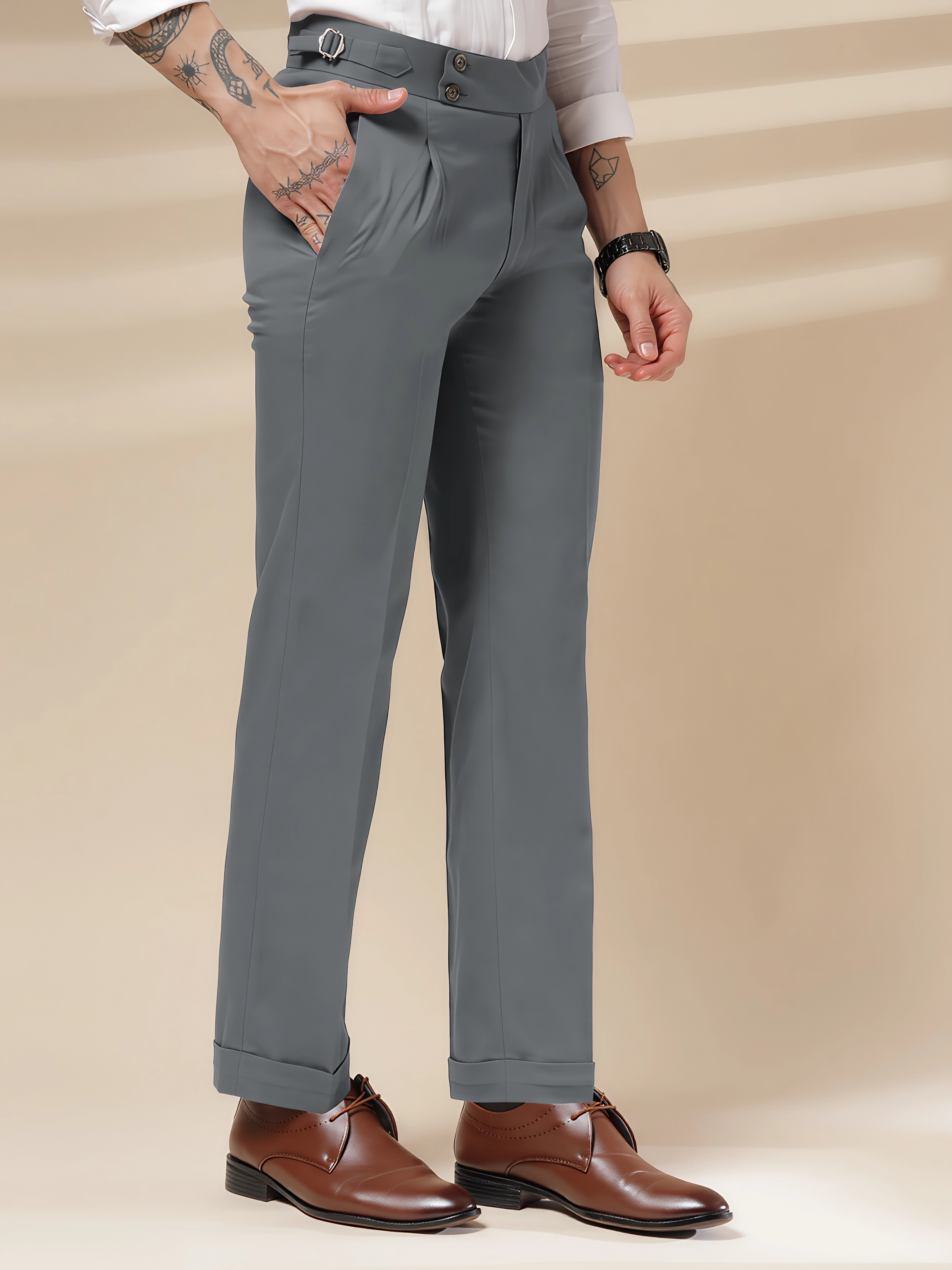 Stone Grey Signature Buttoned Gurkha Pants by ITALIAN VEGA®