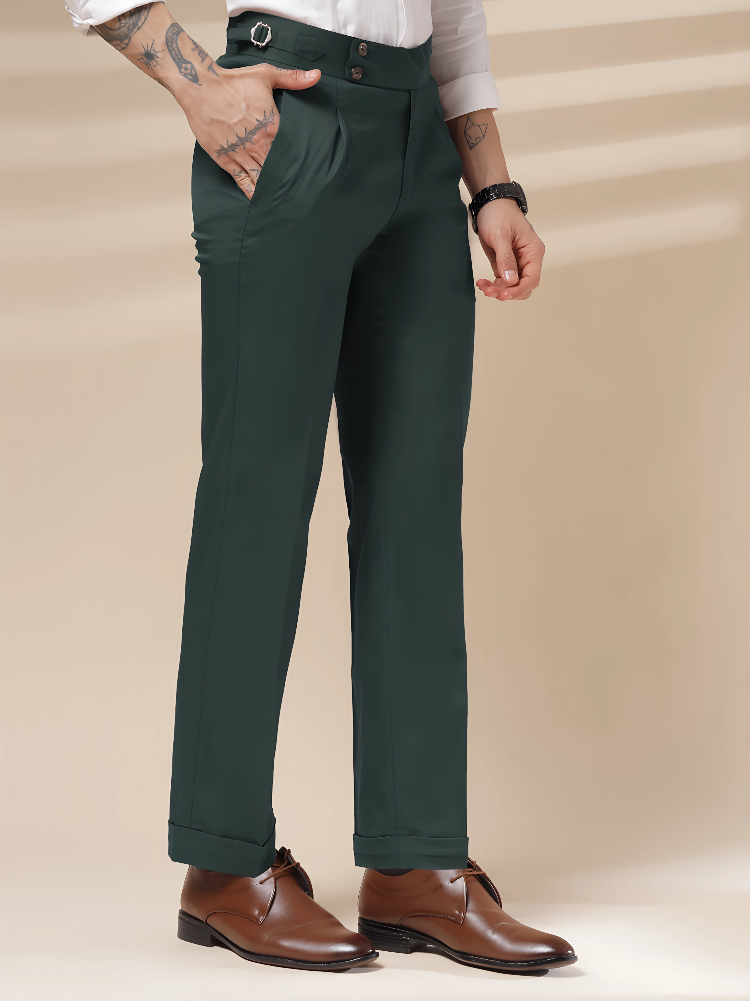 Bottle Green Signature Buttoned Gurkha Pants by ITALIAN VEGA®