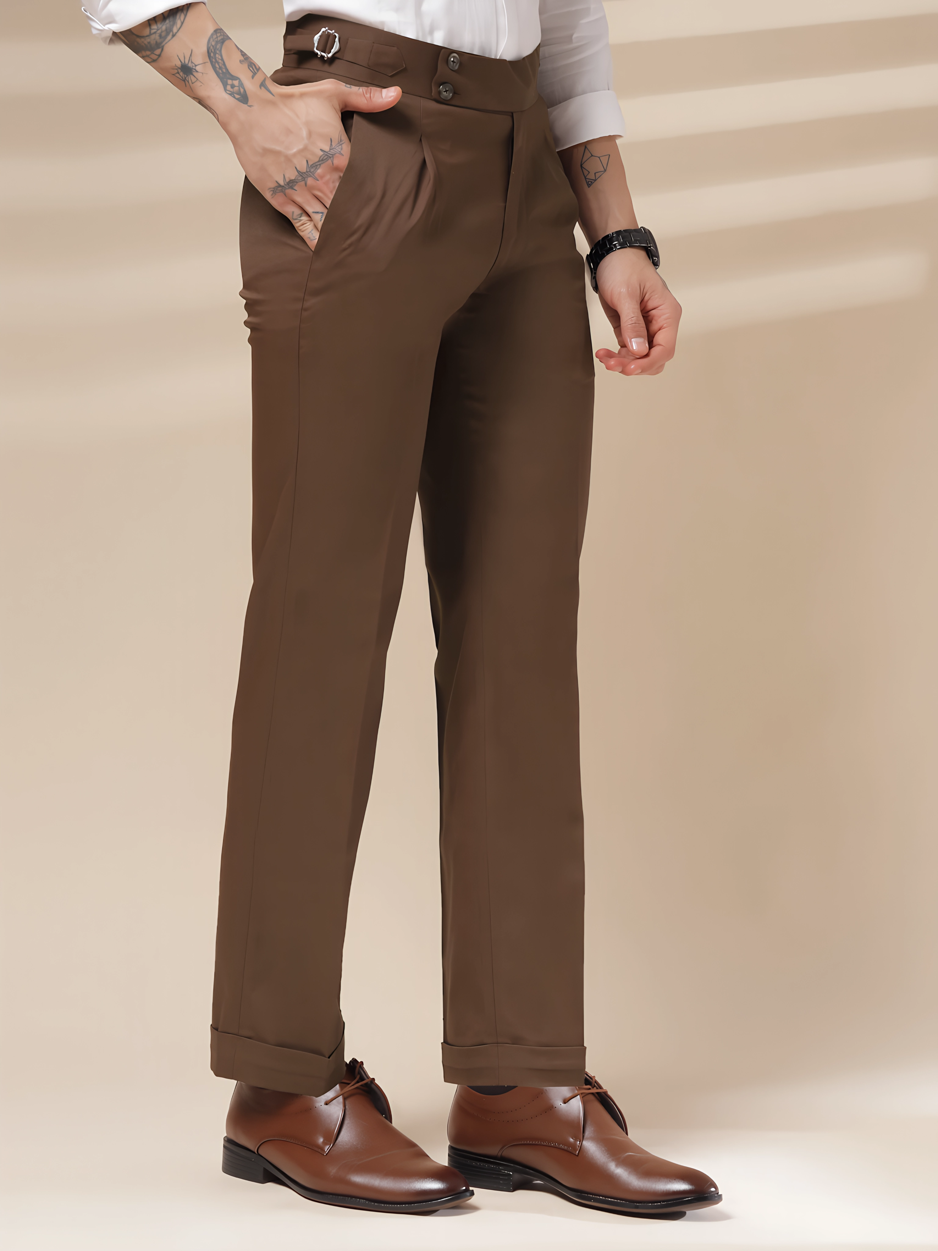 Brown Signature Buttoned Gurkha Pants by ITALIAN VEGA®