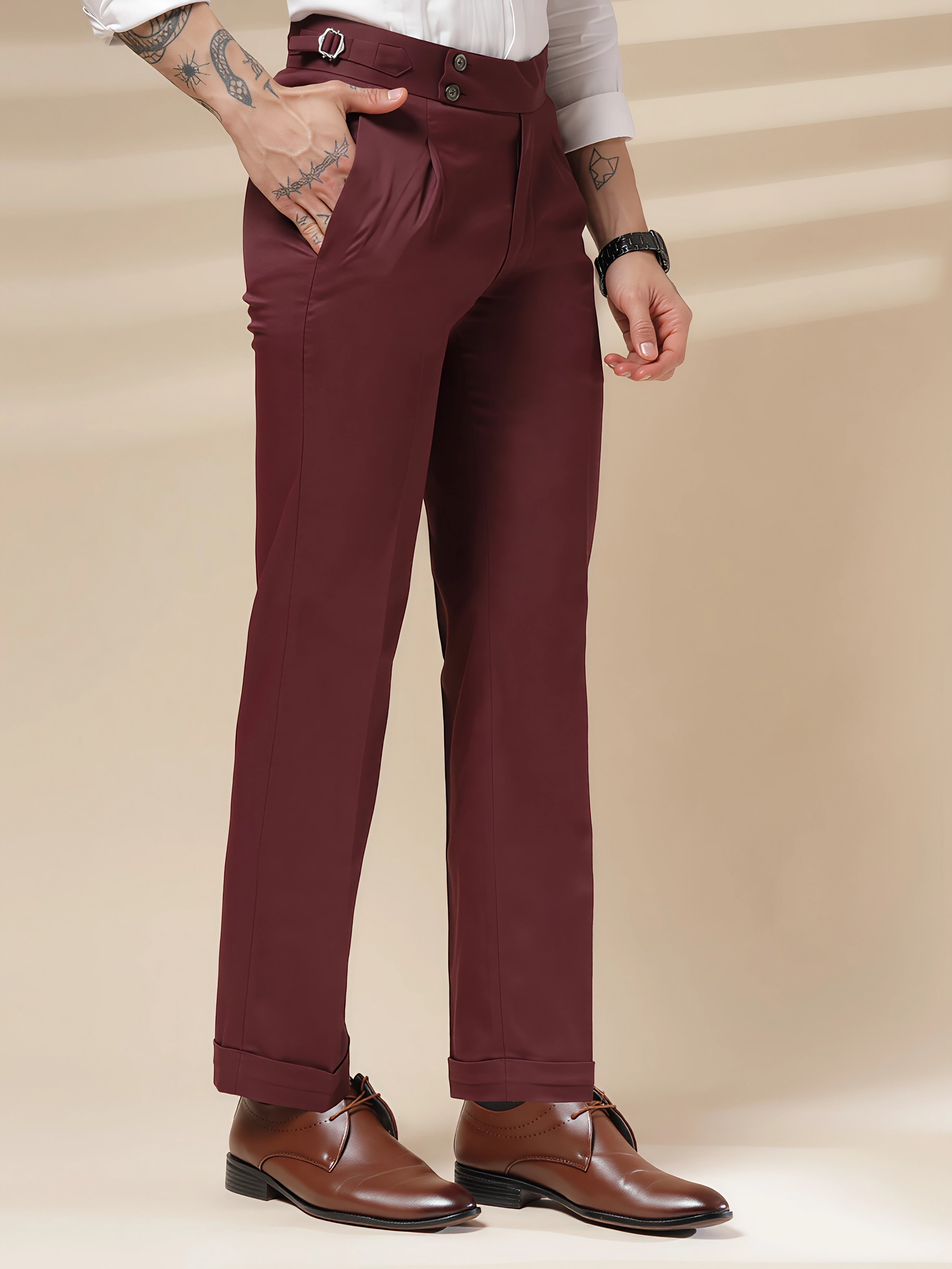 Wine Signature Buttoned Gurkha Pants by ITALIAN VEGA®