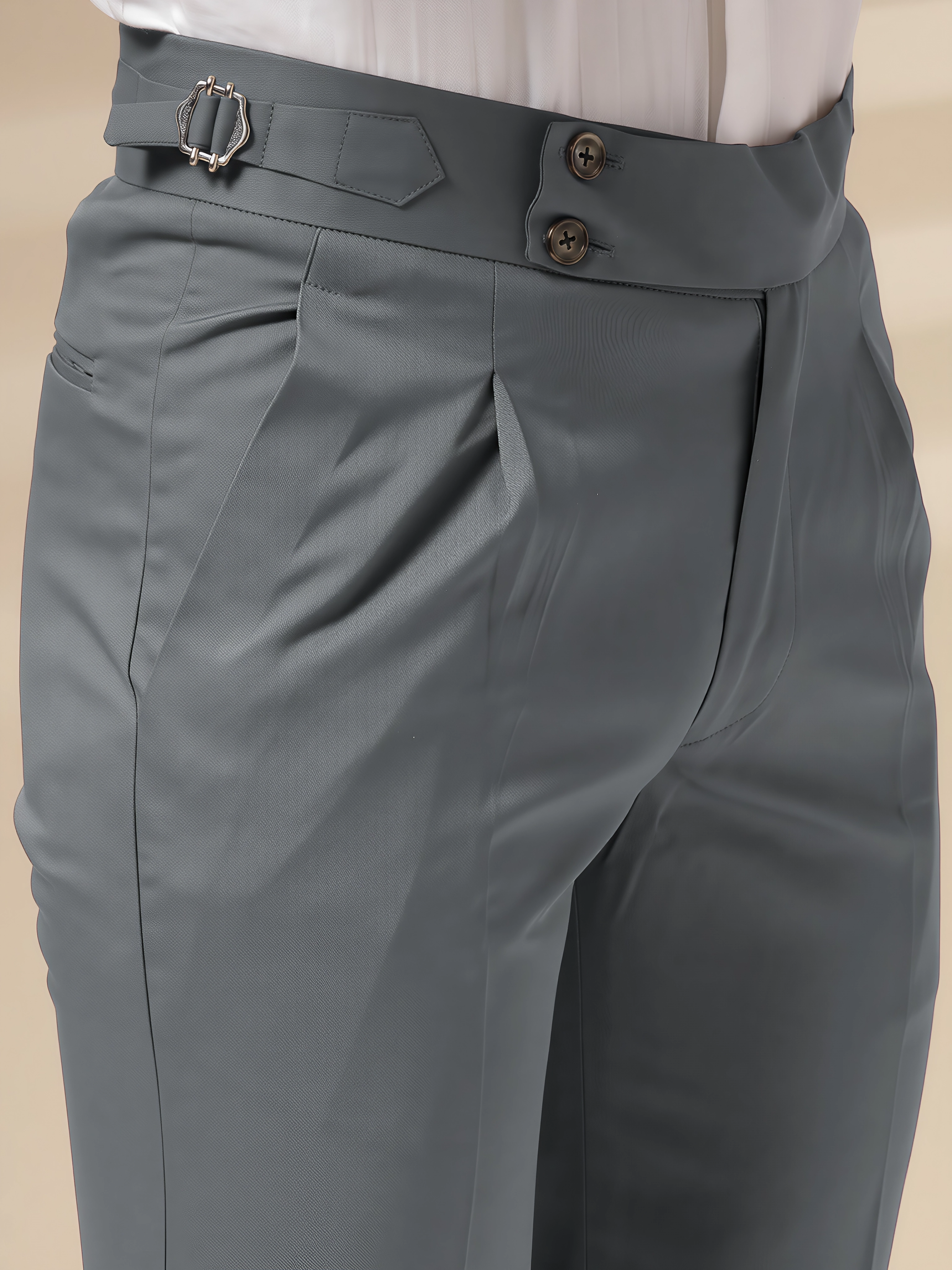 Stone Grey Signature Buttoned Gurkha Pants by ITALIAN VEGA®