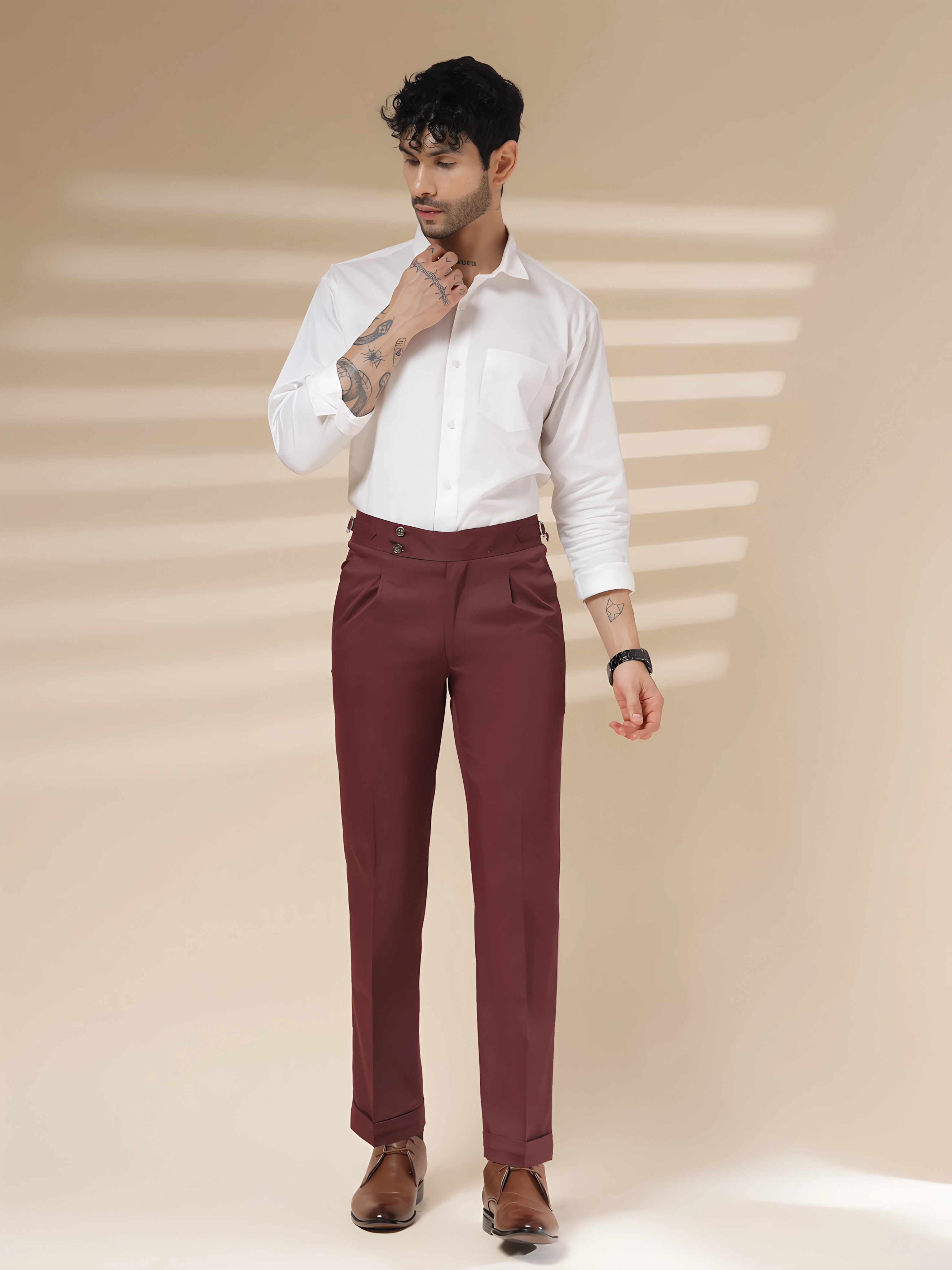 Wine Signature Buttoned Gurkha Pants by ITALIAN VEGA®