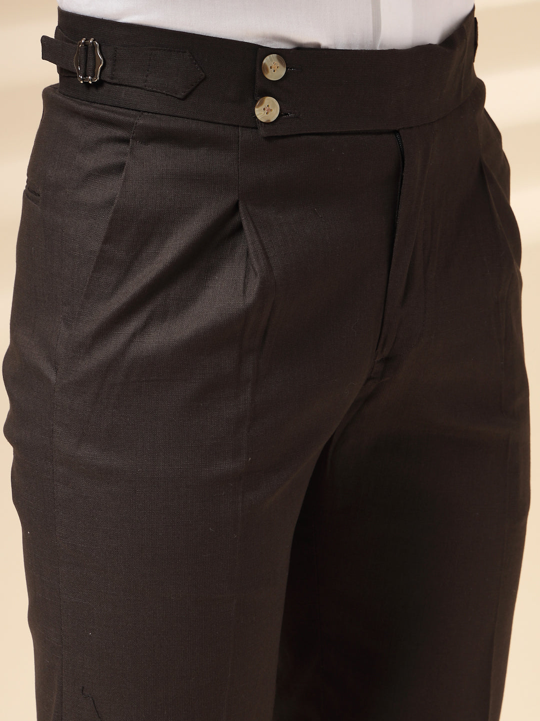 Brown Signature Buttoned Linen Gurkha Pants | Boot Cut Fit by ITALIAN VEGA®