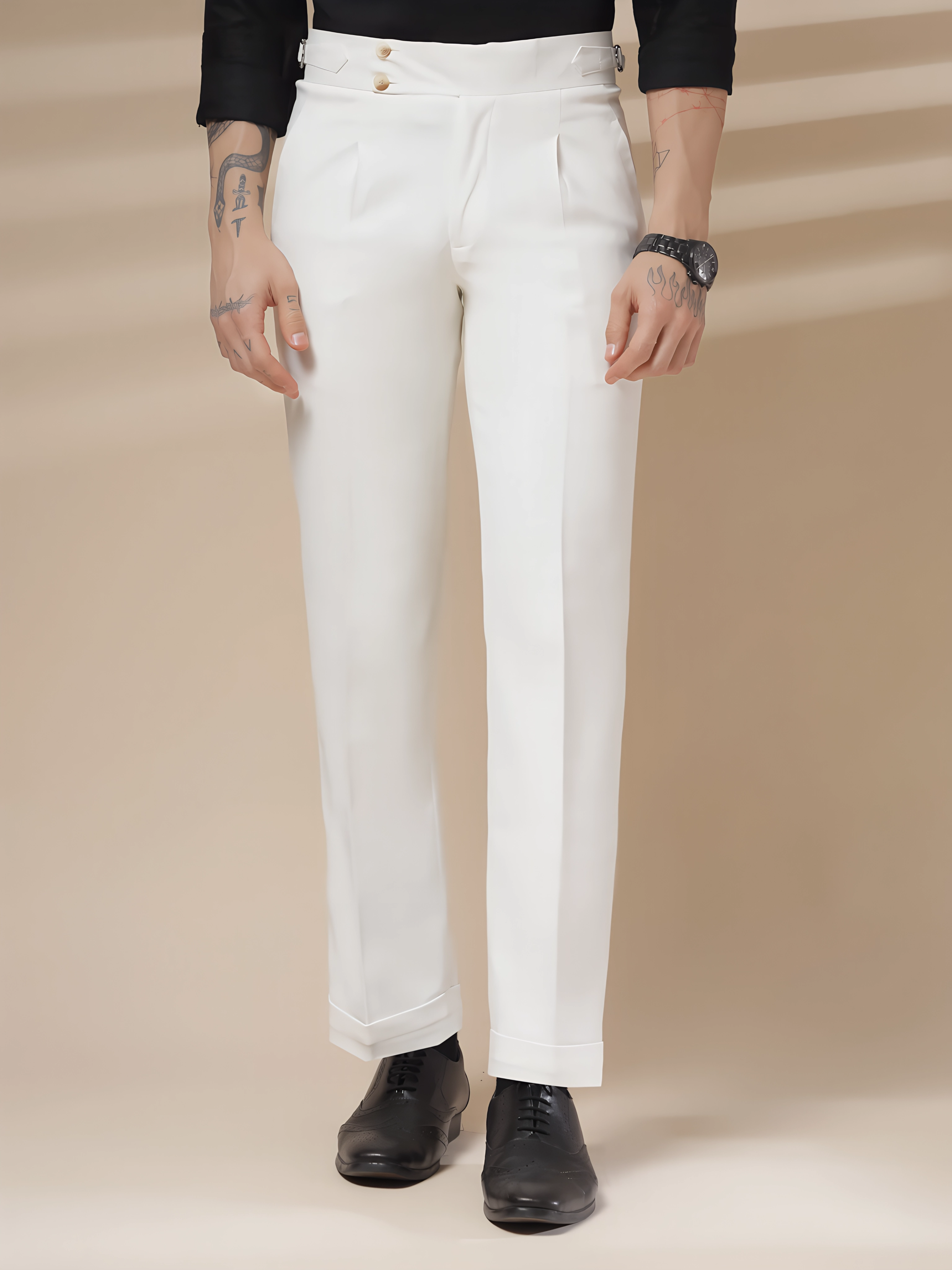 White Signature Buttoned Gurkha Pants by ITALIAN VEGA®