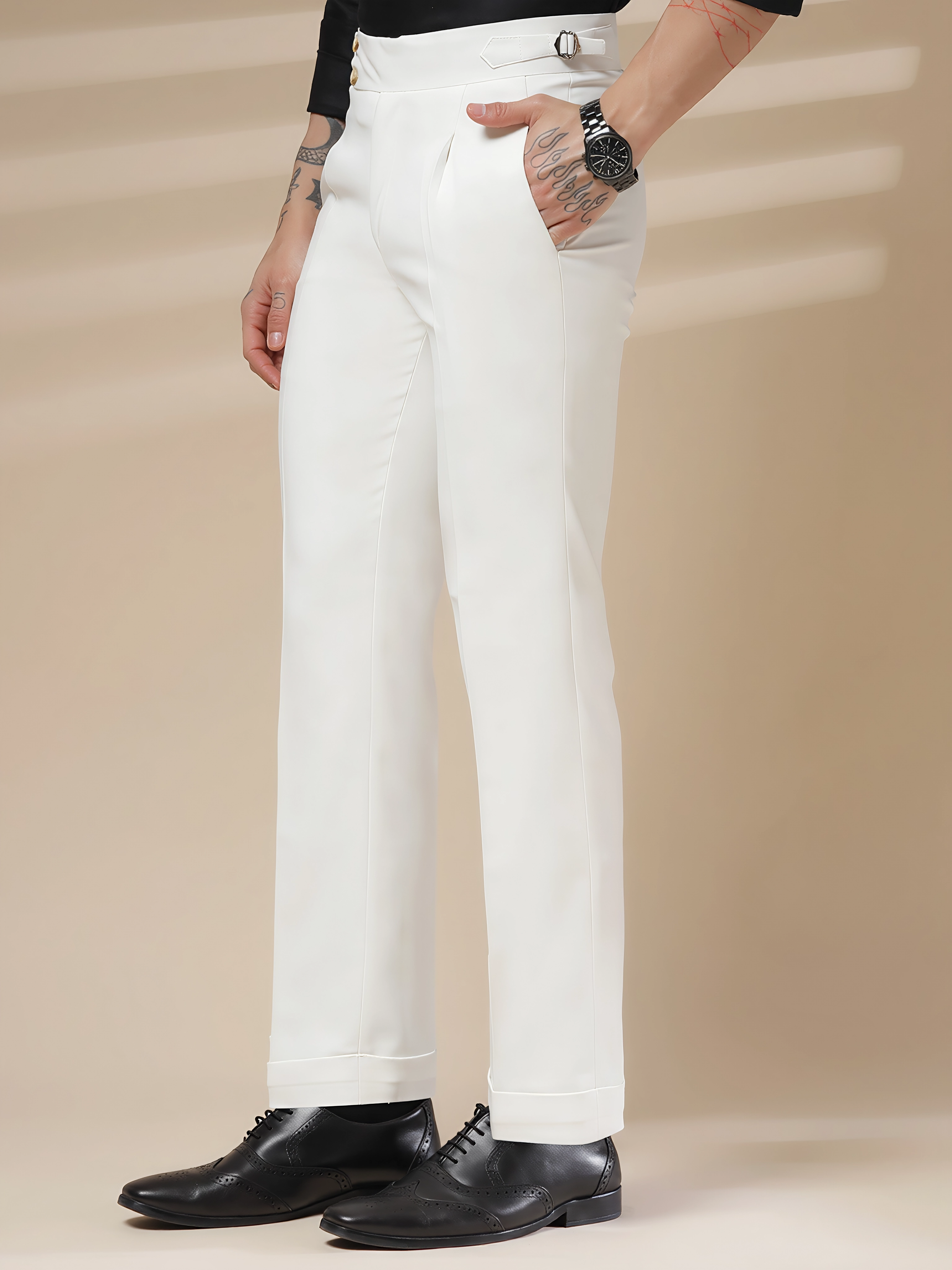 White Signature Buttoned Gurkha Pants by ITALIAN VEGA®