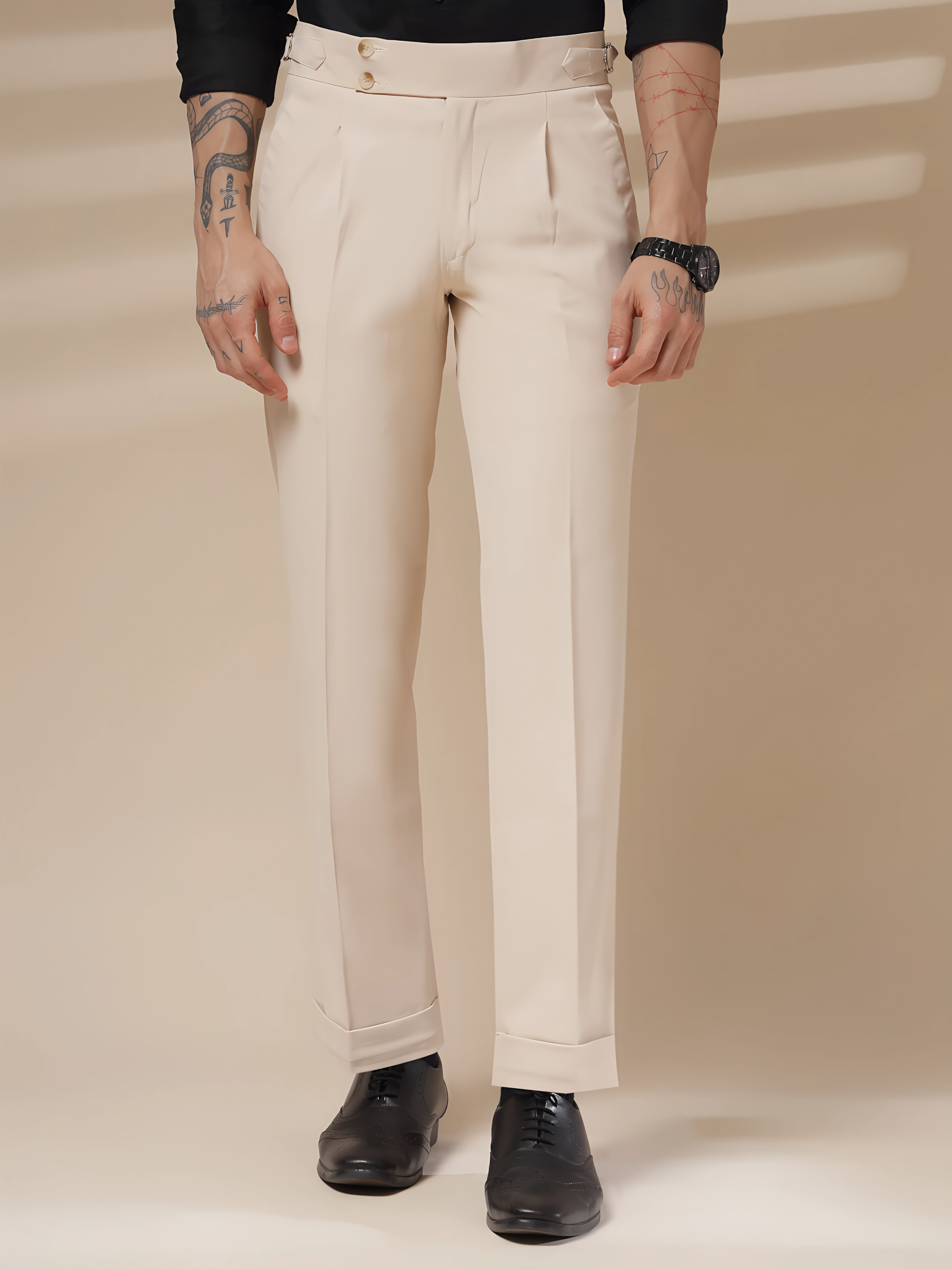 Beige Signature Buttoned Gurkha Pants by ITALIAN VEGA®
