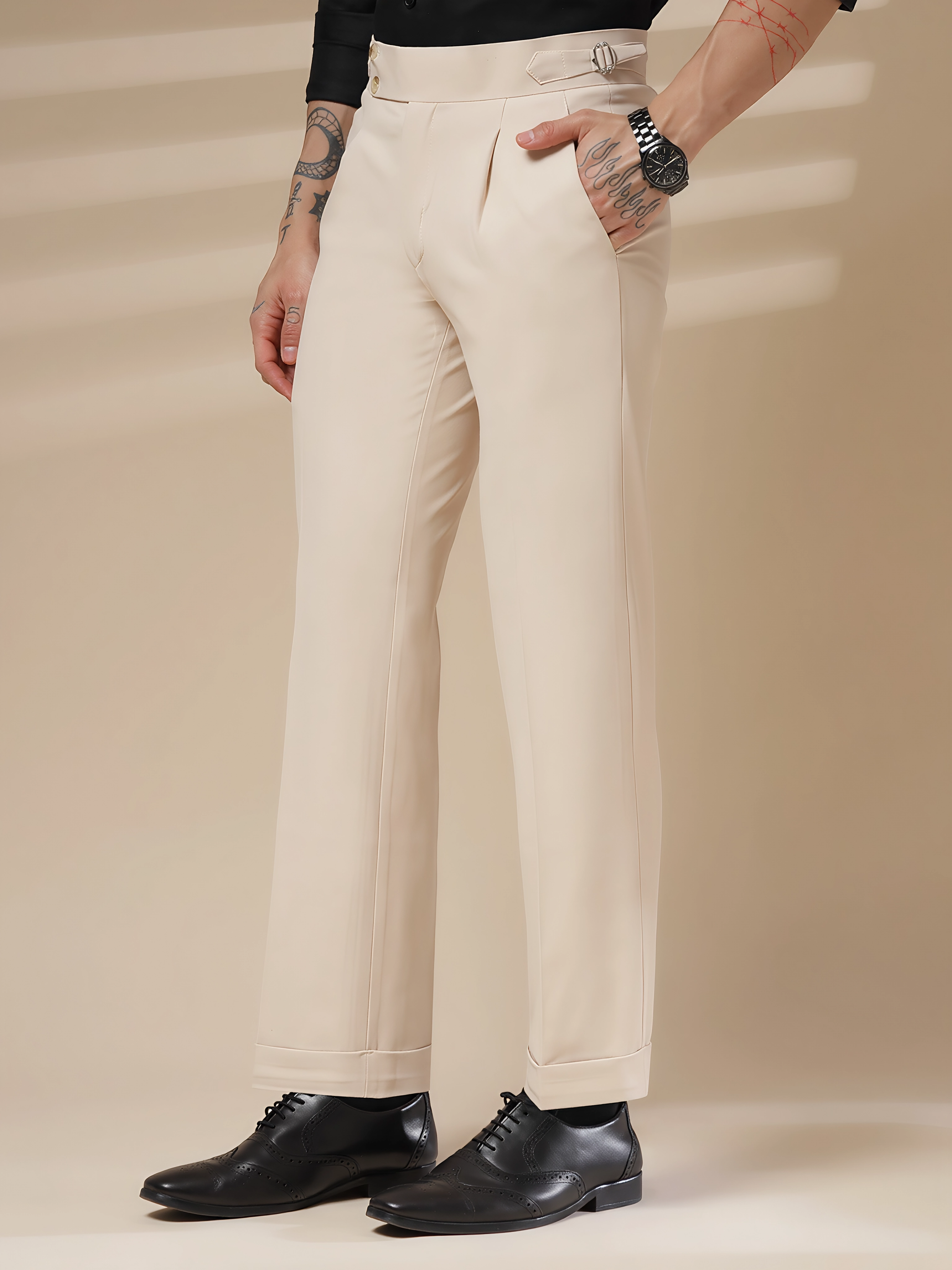 Beige Signature Buttoned Gurkha Pants by ITALIAN VEGA®