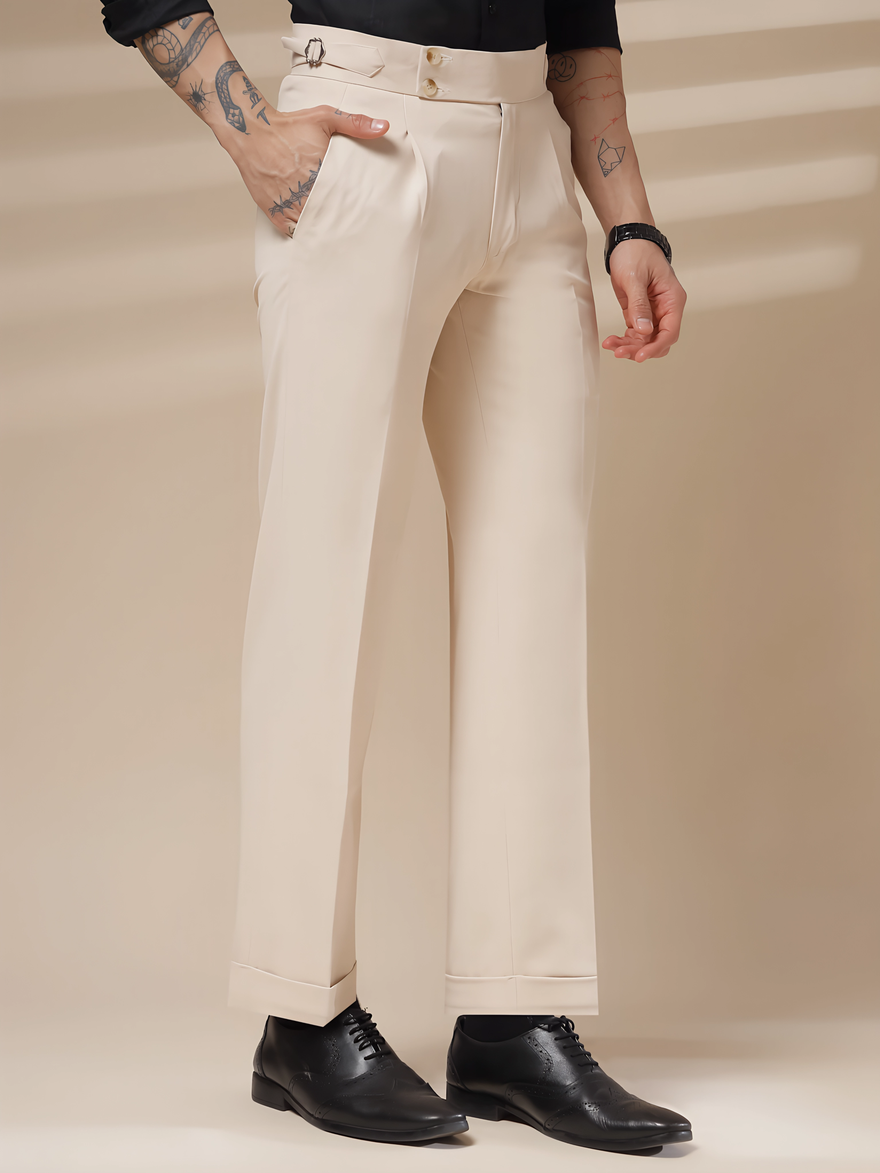 Beige Signature Buttoned Gurkha Pants by ITALIAN VEGA®