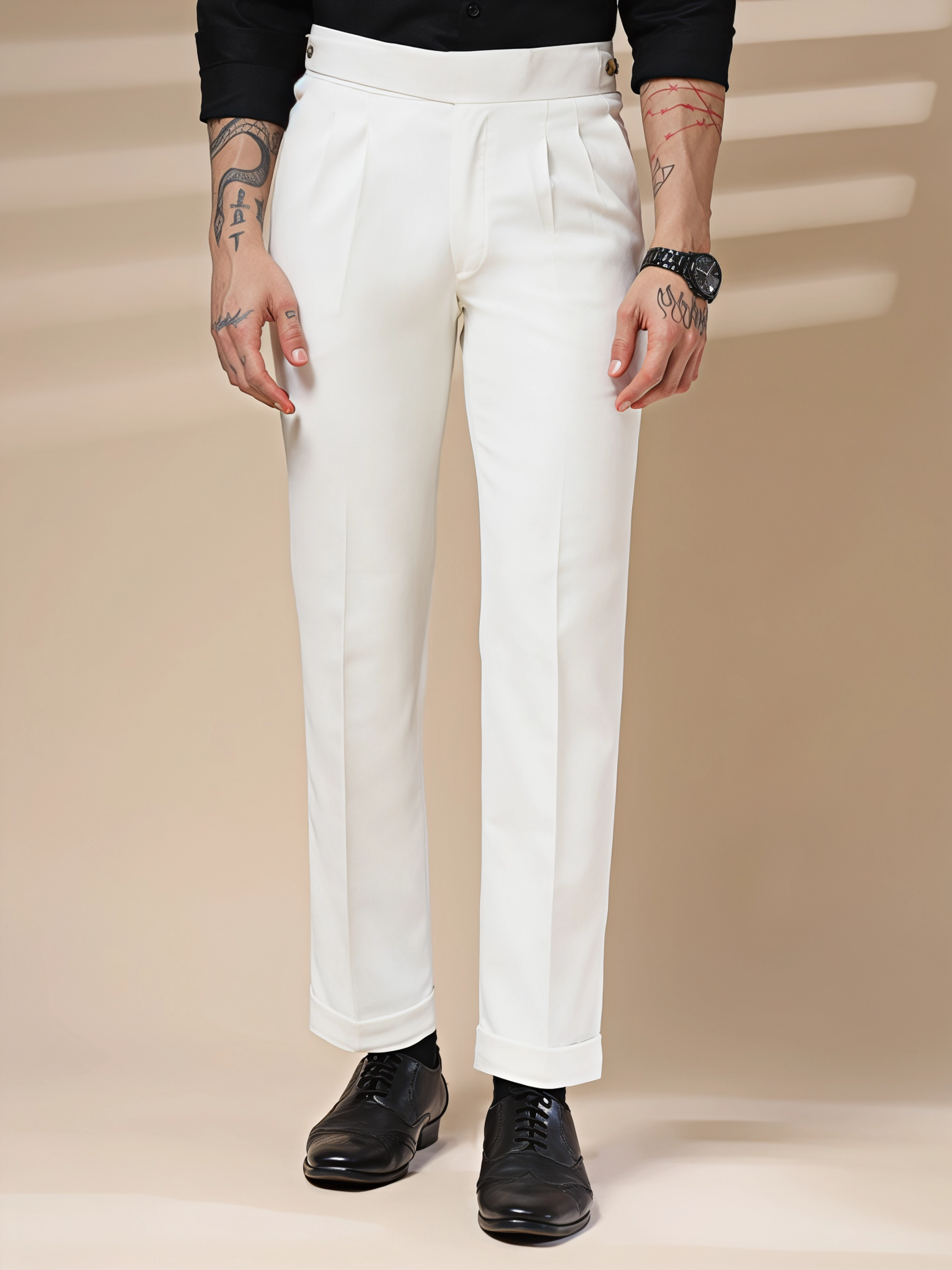 Frost White Classic Buttoned Gurkha Pants by ITALIAN VEGA®
