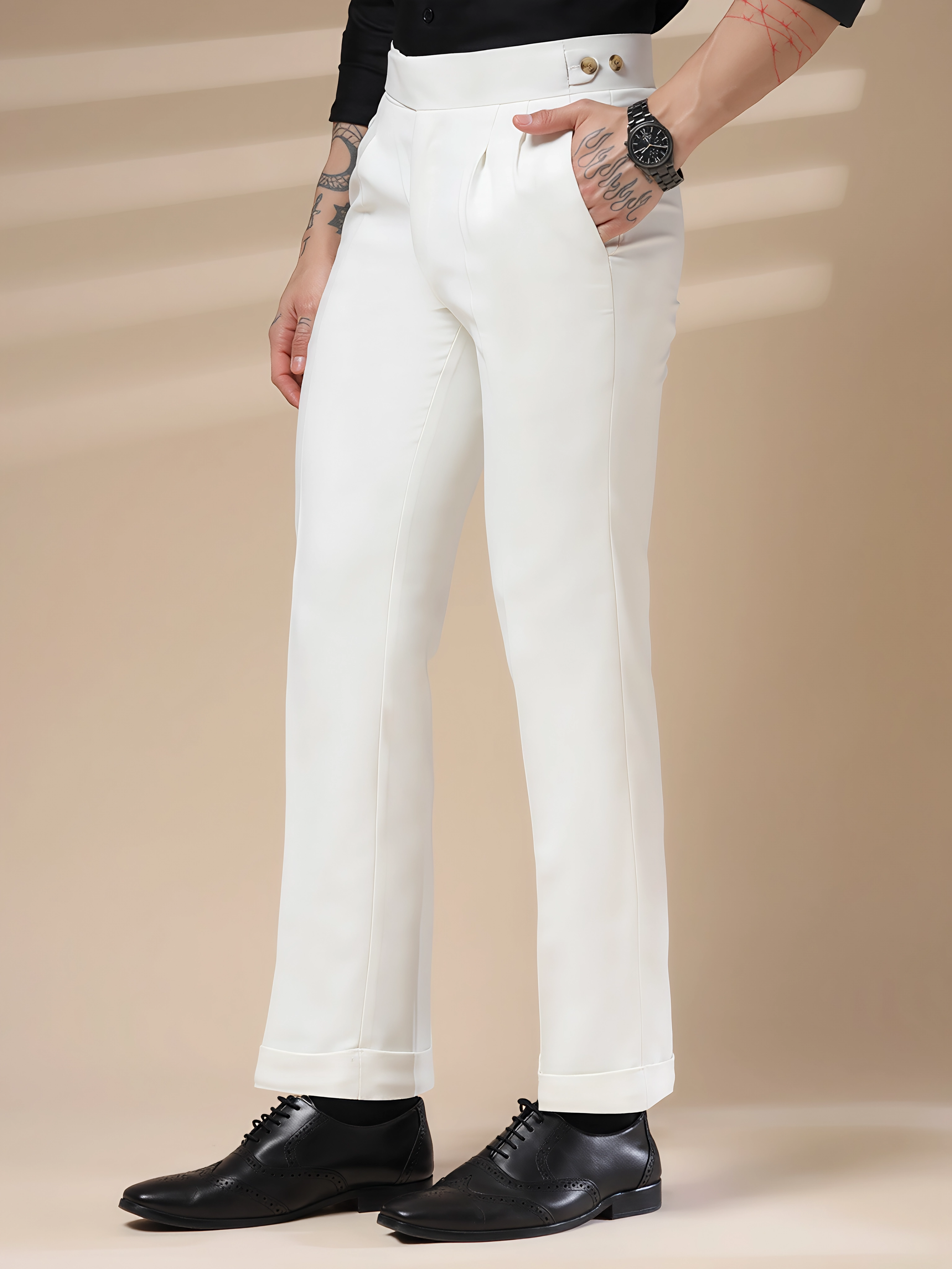 Frost White Classic Buttoned Gurkha Pants by ITALIAN VEGA®