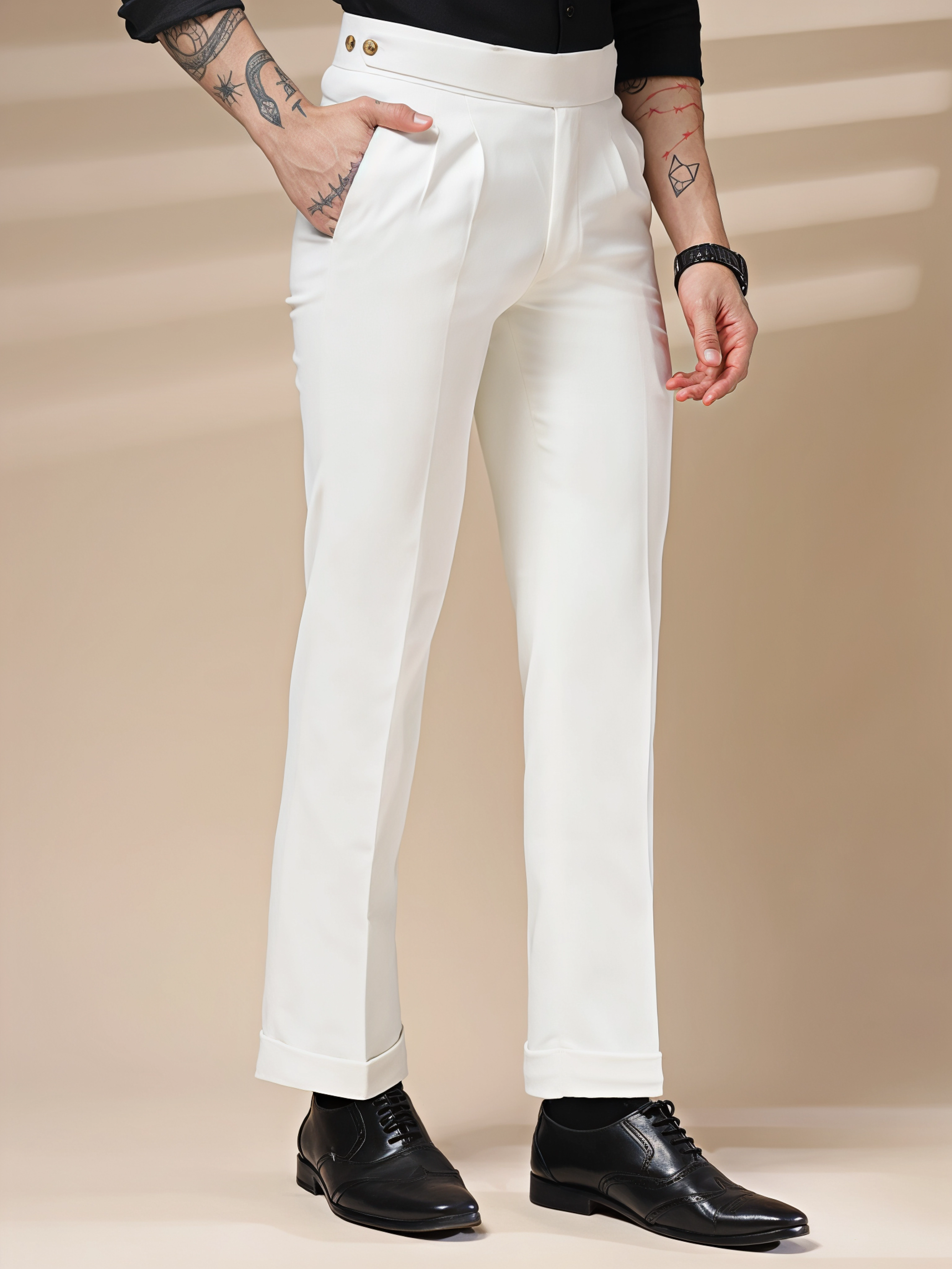Frost White Classic Buttoned Gurkha Pants by ITALIAN VEGA®