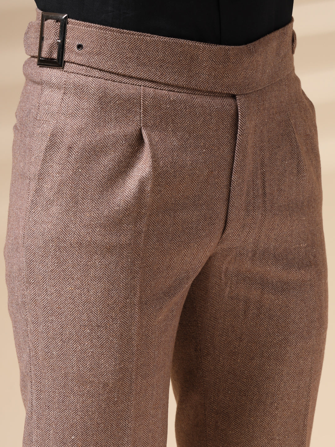 Khakhi Exotic Herringbone Gurkha Pants | Boot Cut Fit by ITALIAN VEGA®