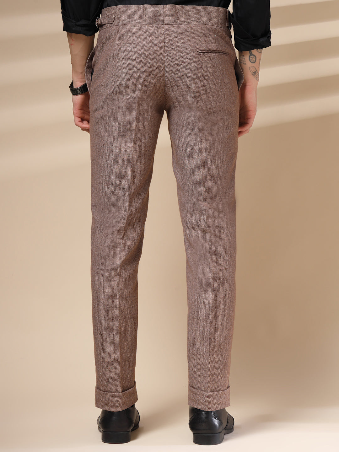 Khakhi Exotic Herringbone Gurkha Pants | Boot Cut Fit by ITALIAN VEGA®