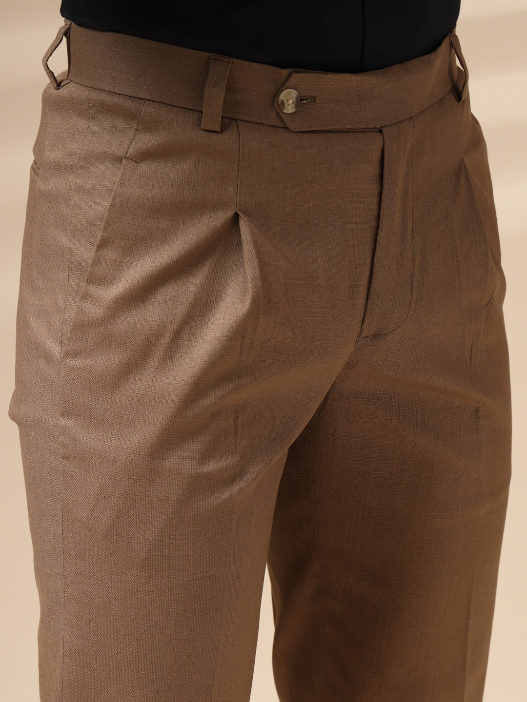 Khakhi Formal Pleated Linen Gurkha Pants | Boot Cut Fit by ITALIAN VEGA®