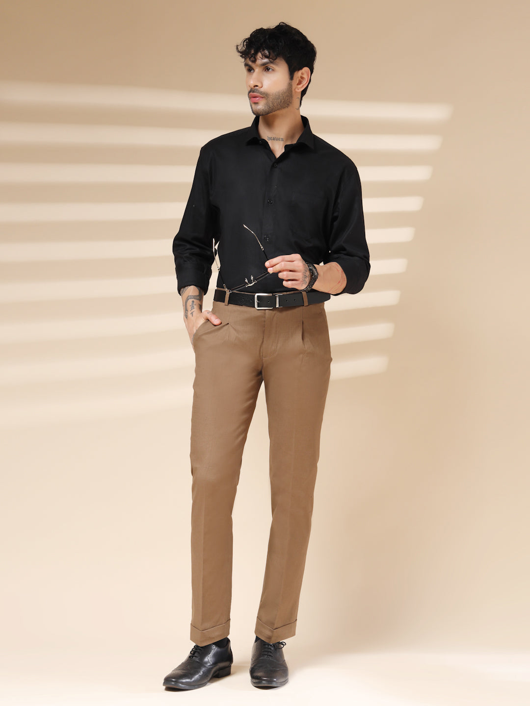 Khakhi Formal Pleated Linen Gurkha Pants | Boot Cut Fit by ITALIAN VEGA®