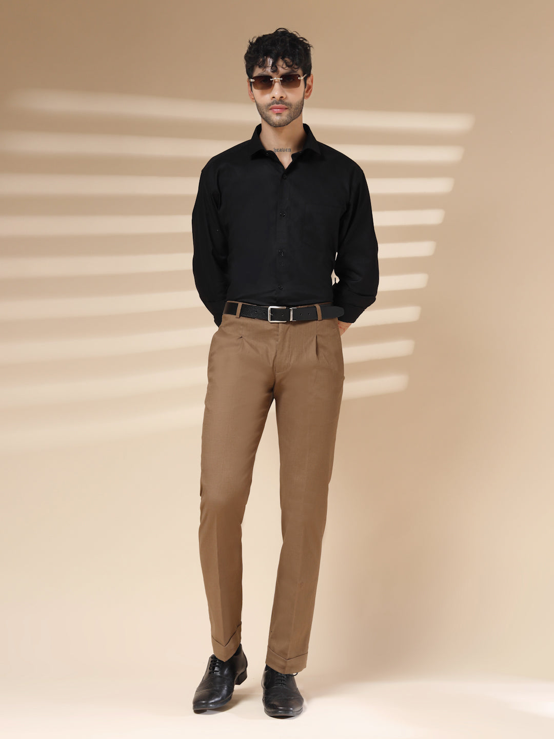 Khakhi Formal Pleated Linen Gurkha Pants | Boot Cut Fit by ITALIAN VEGA®