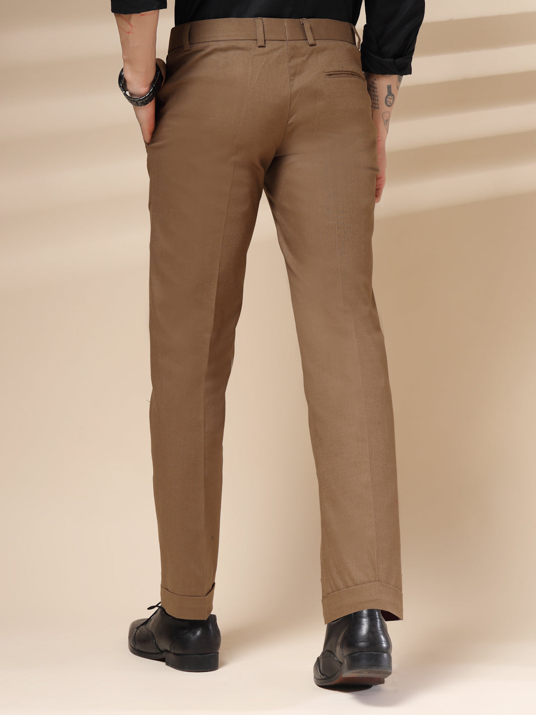 Khakhi Formal Pleated Linen Gurkha Pants | Boot Cut Fit by ITALIAN VEGA®