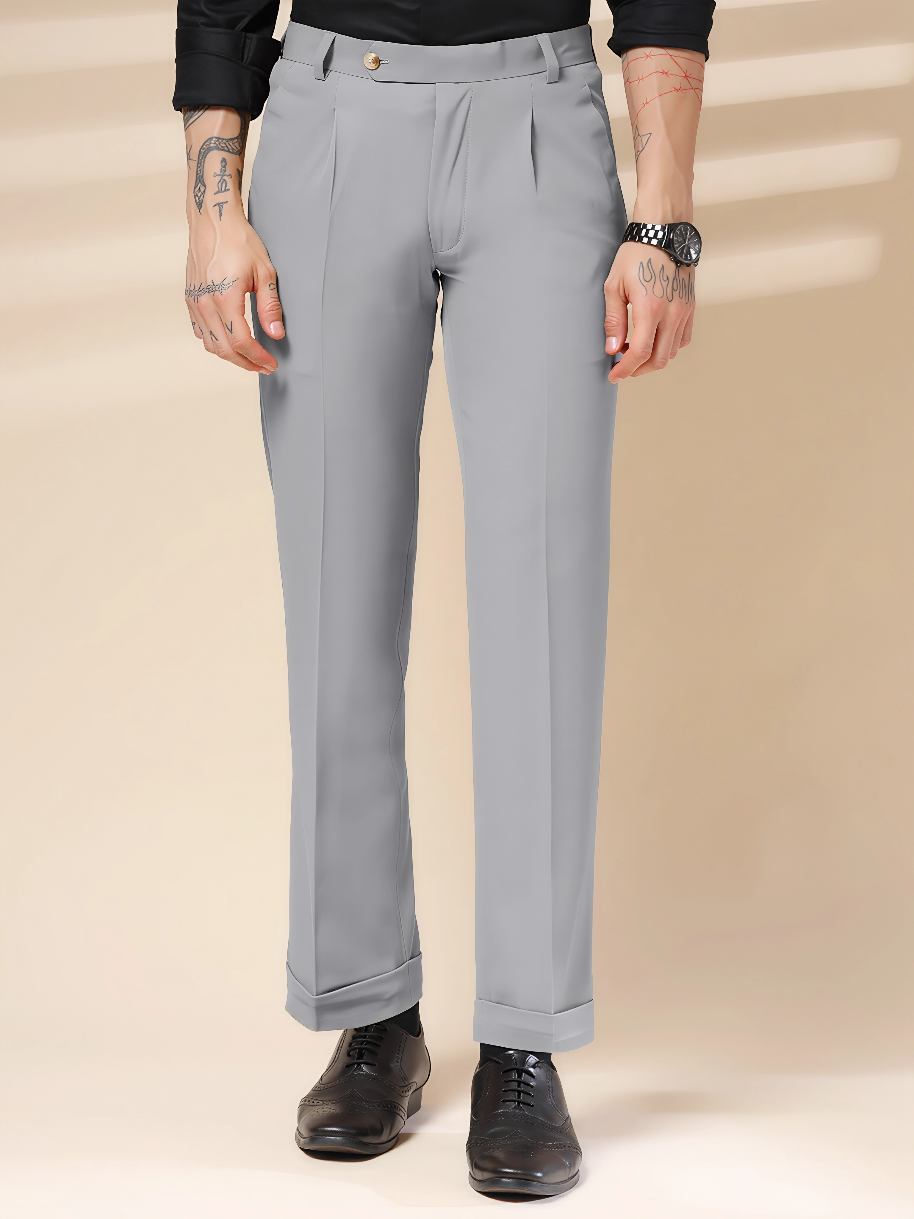 Ash Grey Men Pleated Trouser by ITALIAN VEGA®