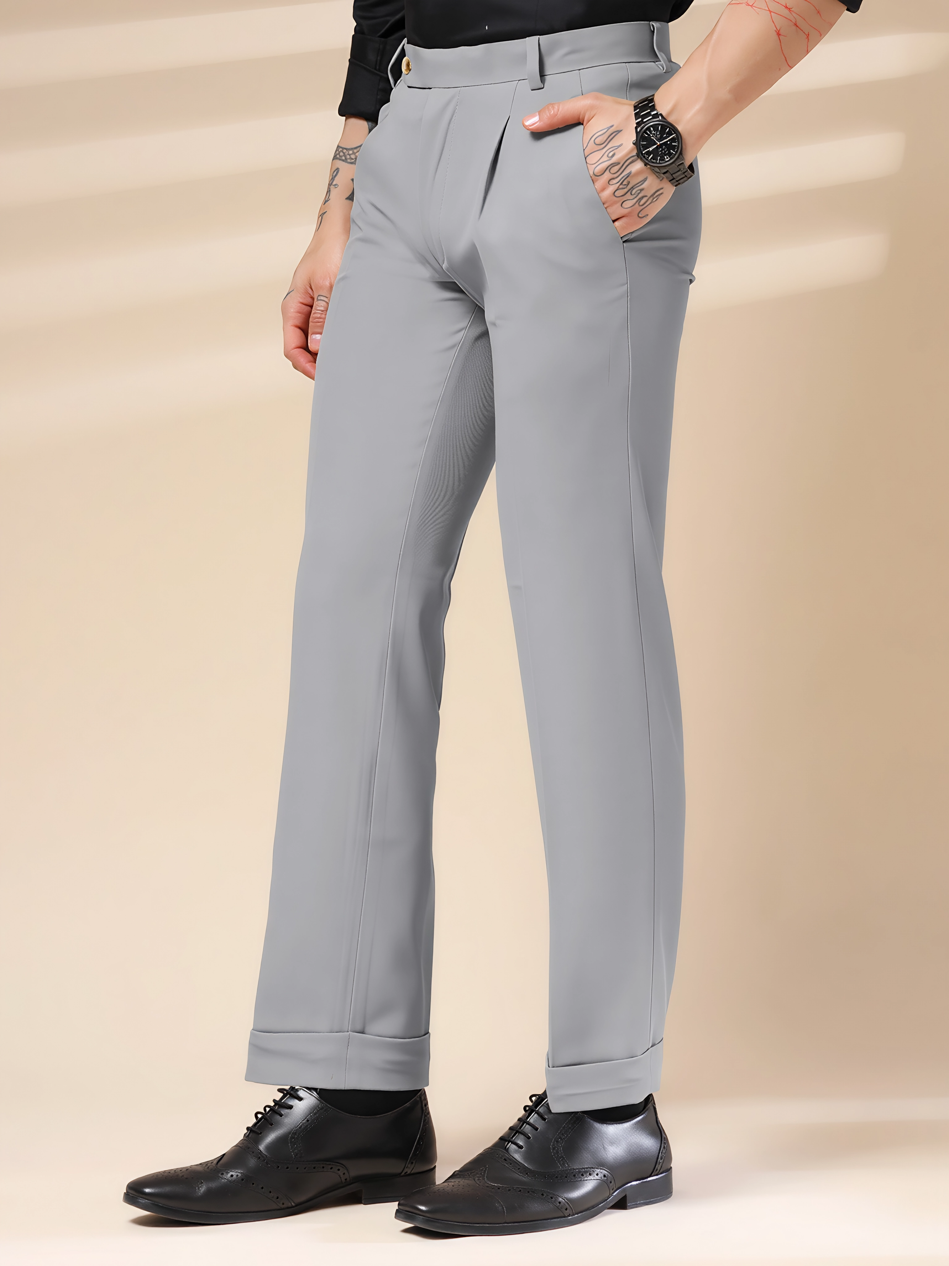 Ash Grey Men Pleated Trouser by ITALIAN VEGA®