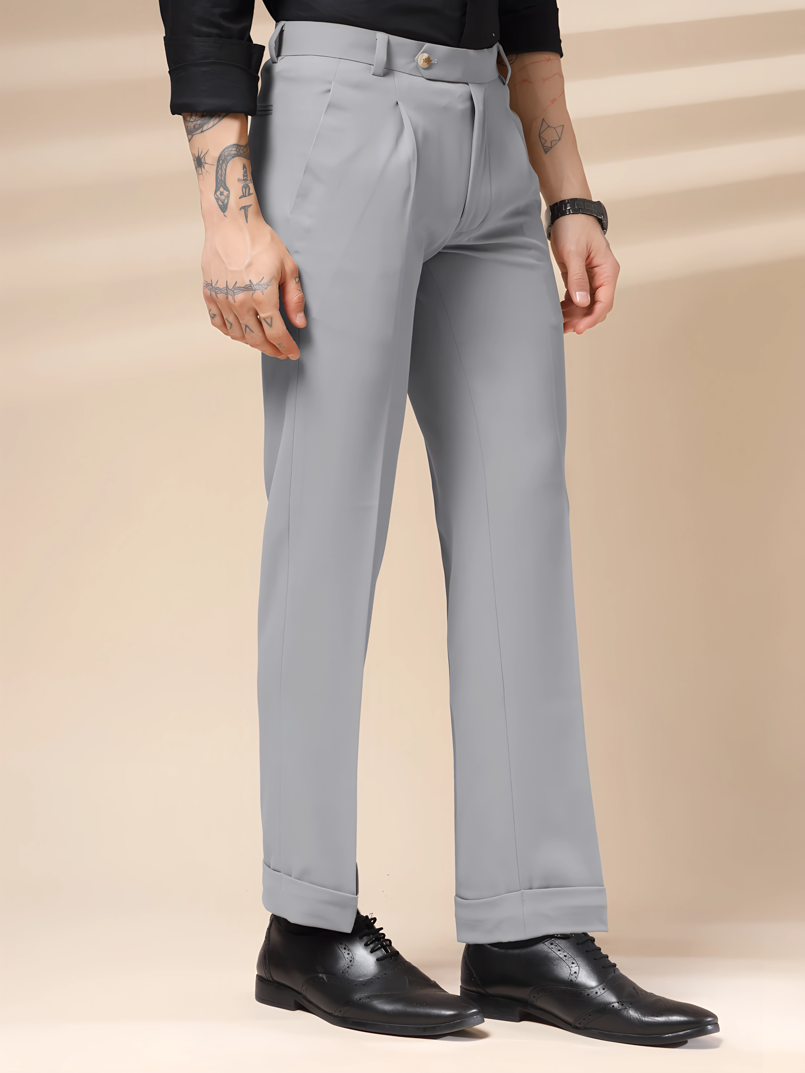 Ash Grey Men Pleated Trouser by ITALIAN VEGA®