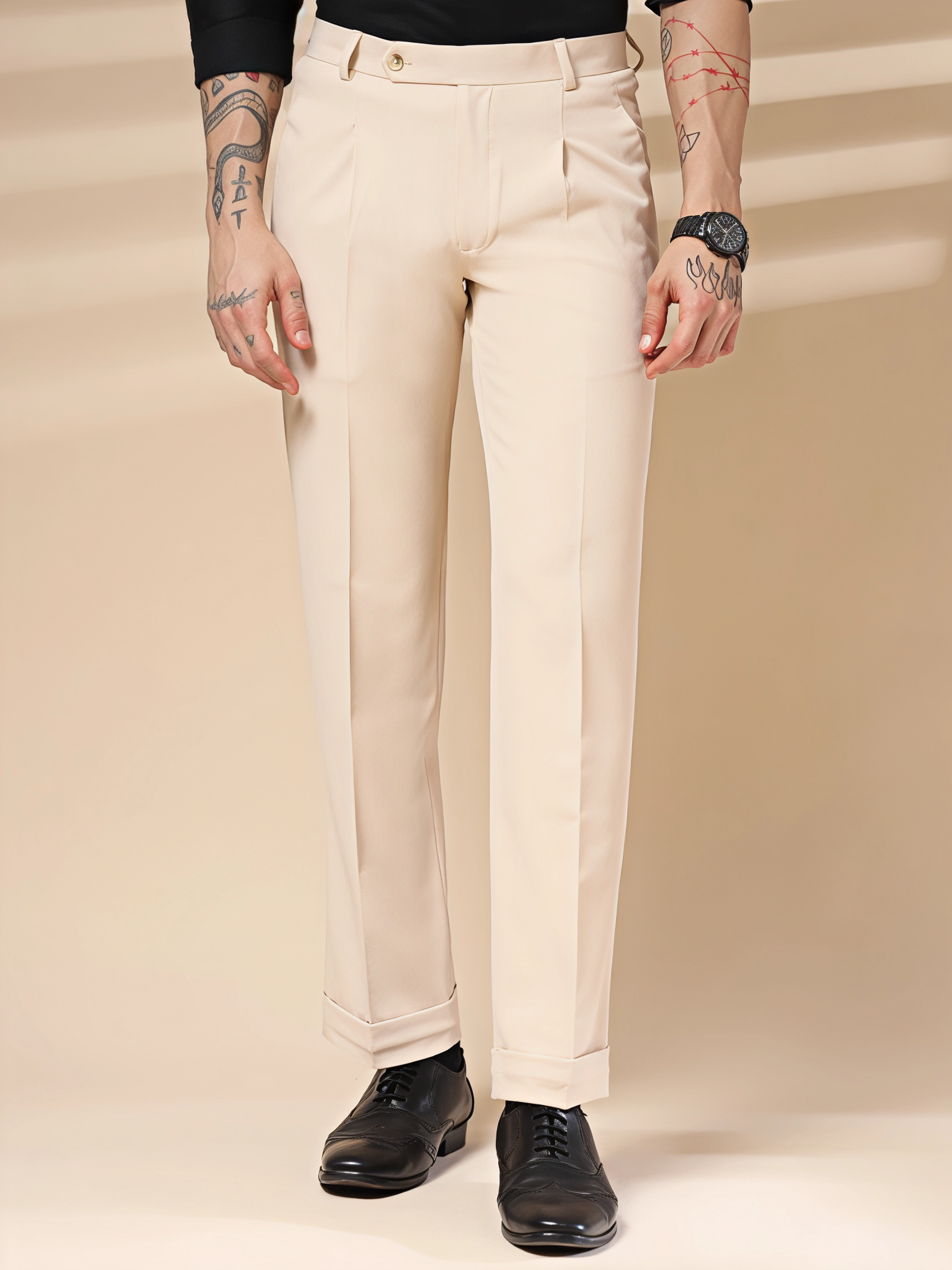 Beige Men Pleated Trouser by Italian Vega®