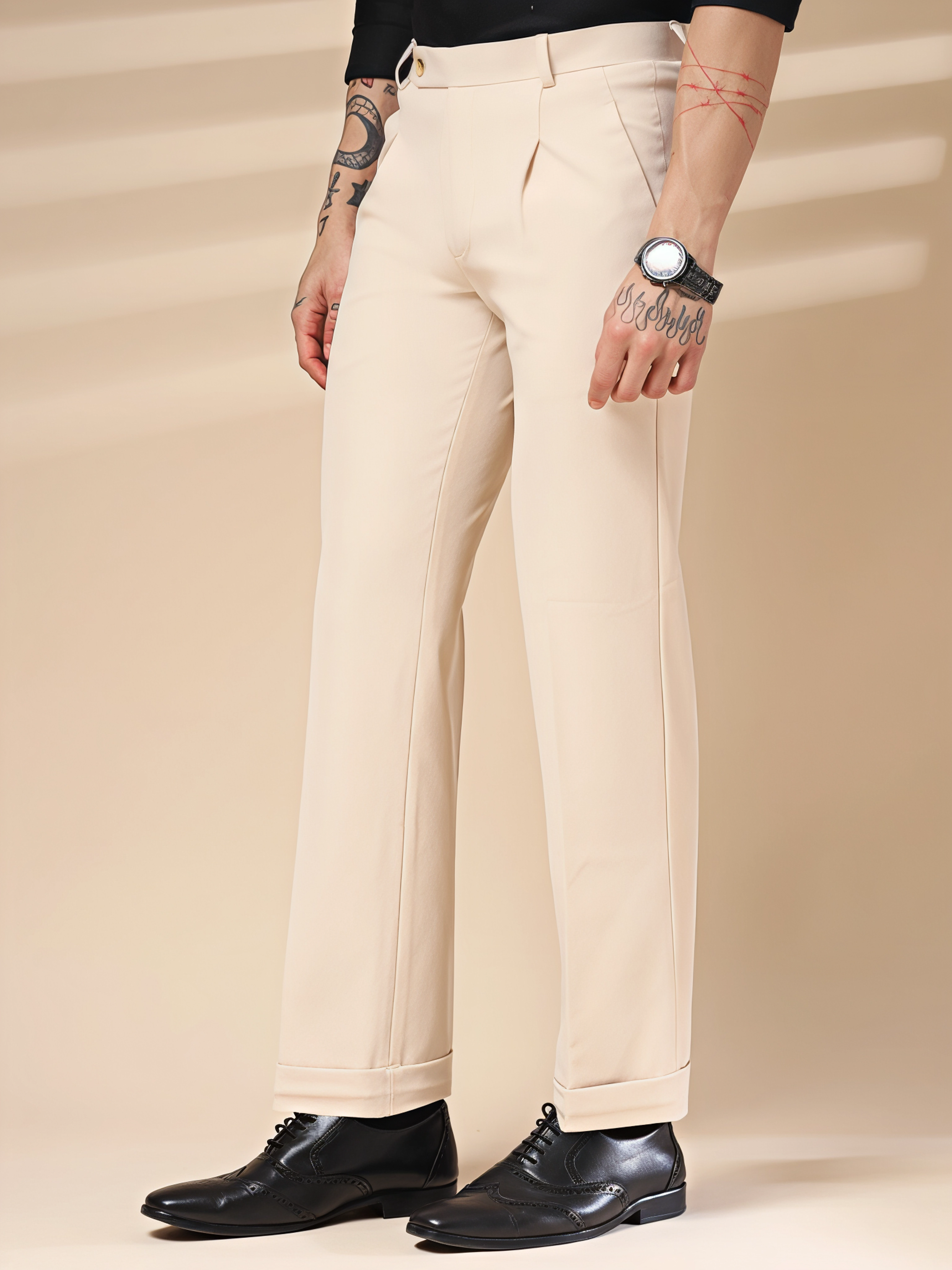 Beige Men Pleated Trouser by Italian Vega®