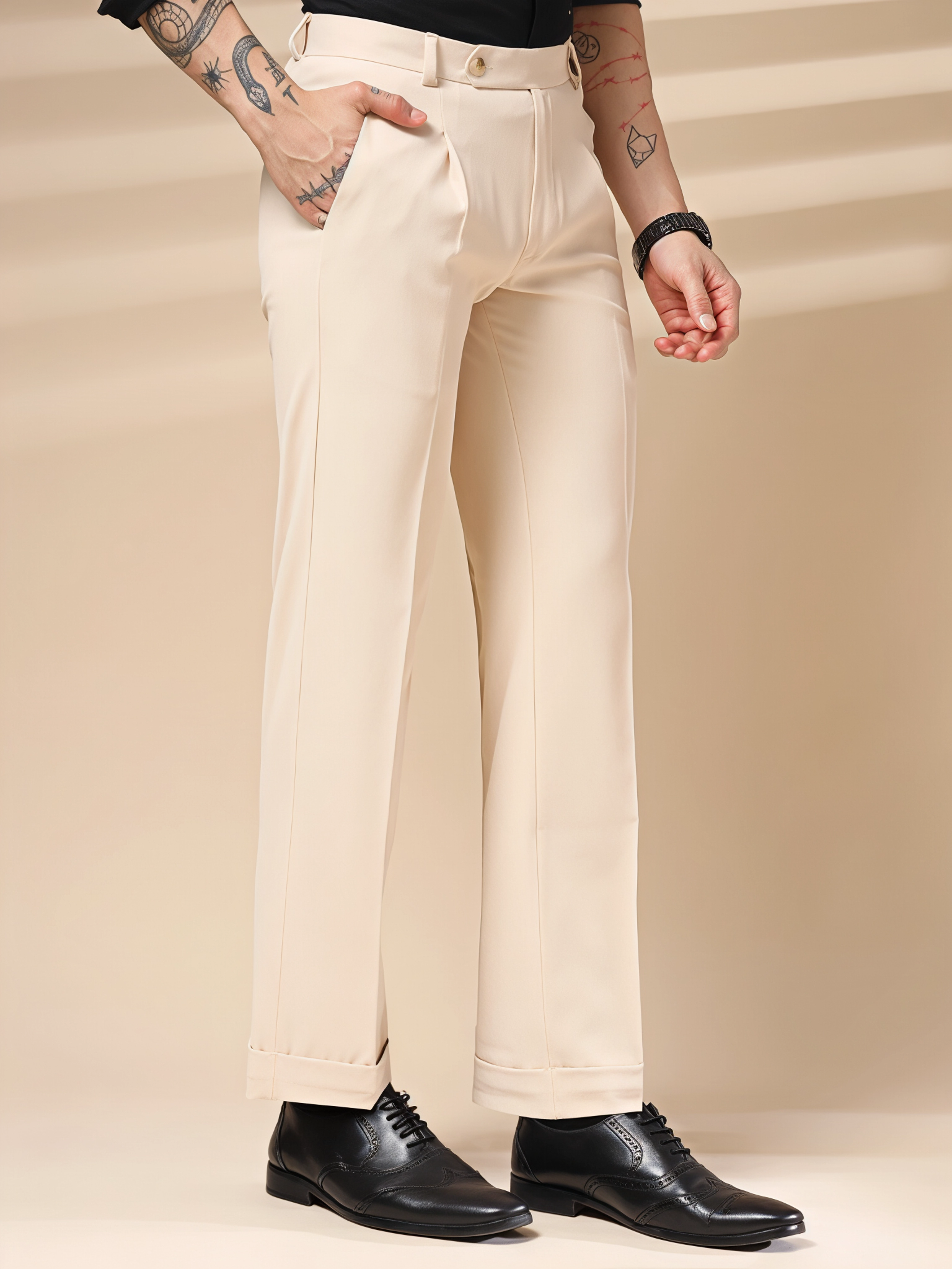 Beige Men Pleated Trouser by Italian Vega®