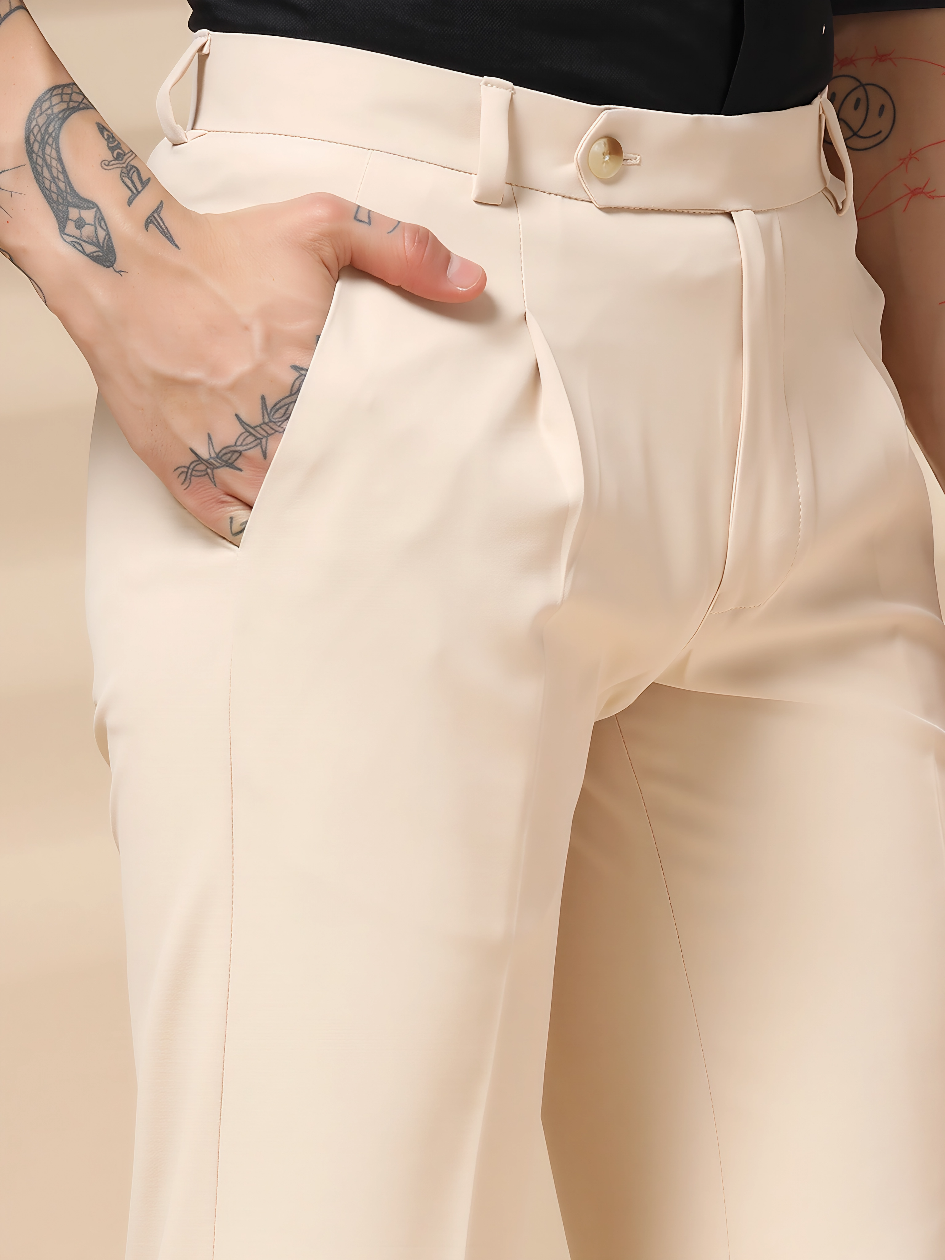 Beige Men Pleated Trouser by Italian Vega®