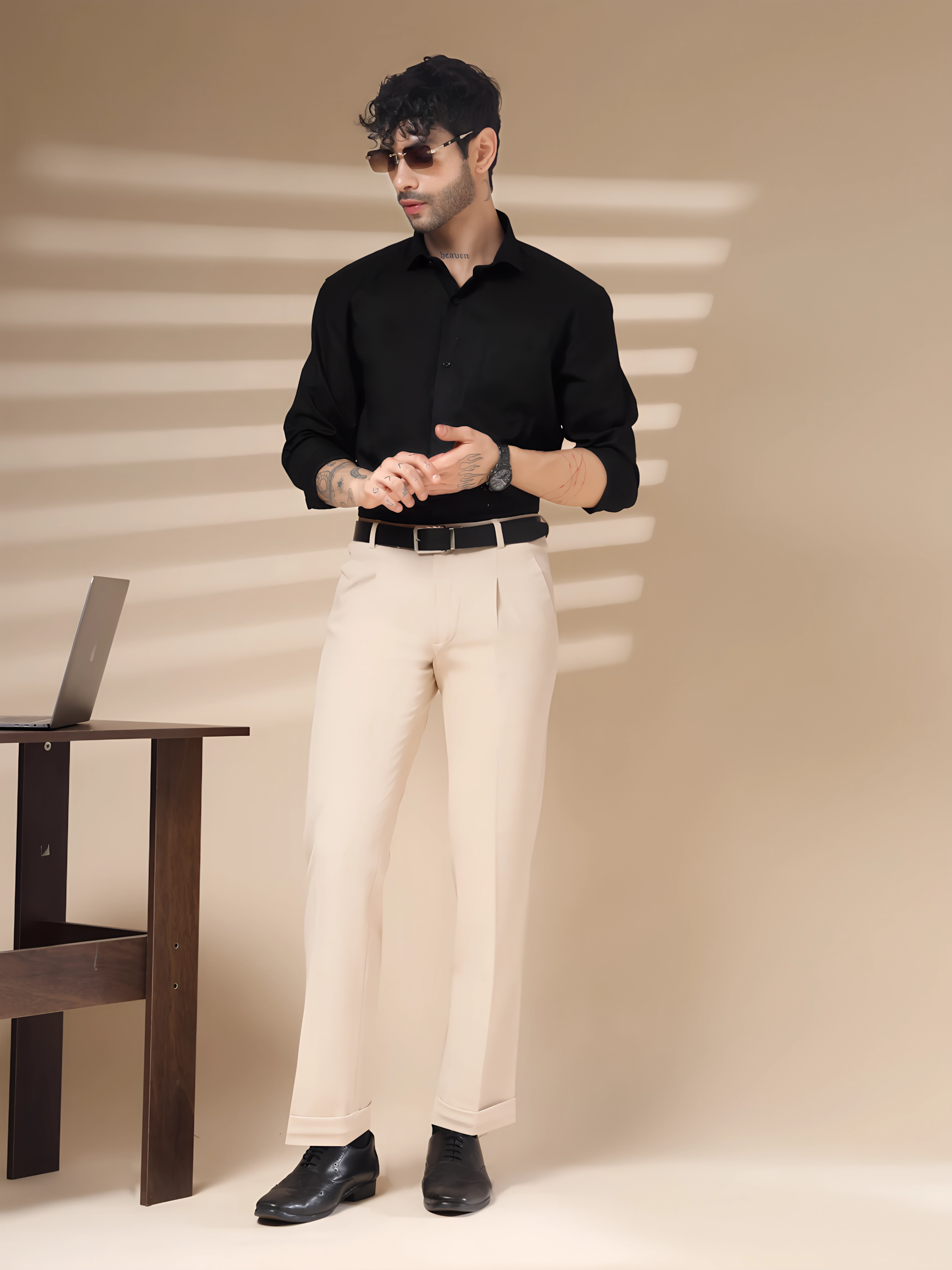 Beige Men Pleated Trouser by Italian Vega®