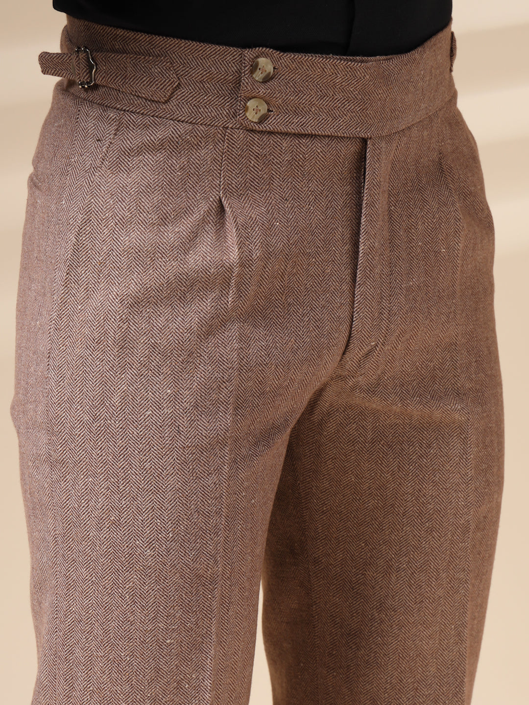 Khakhi Signature Buttoned Herringbone Gurkha Pants | Boot Cut Fit by ITALIAN VEGA®