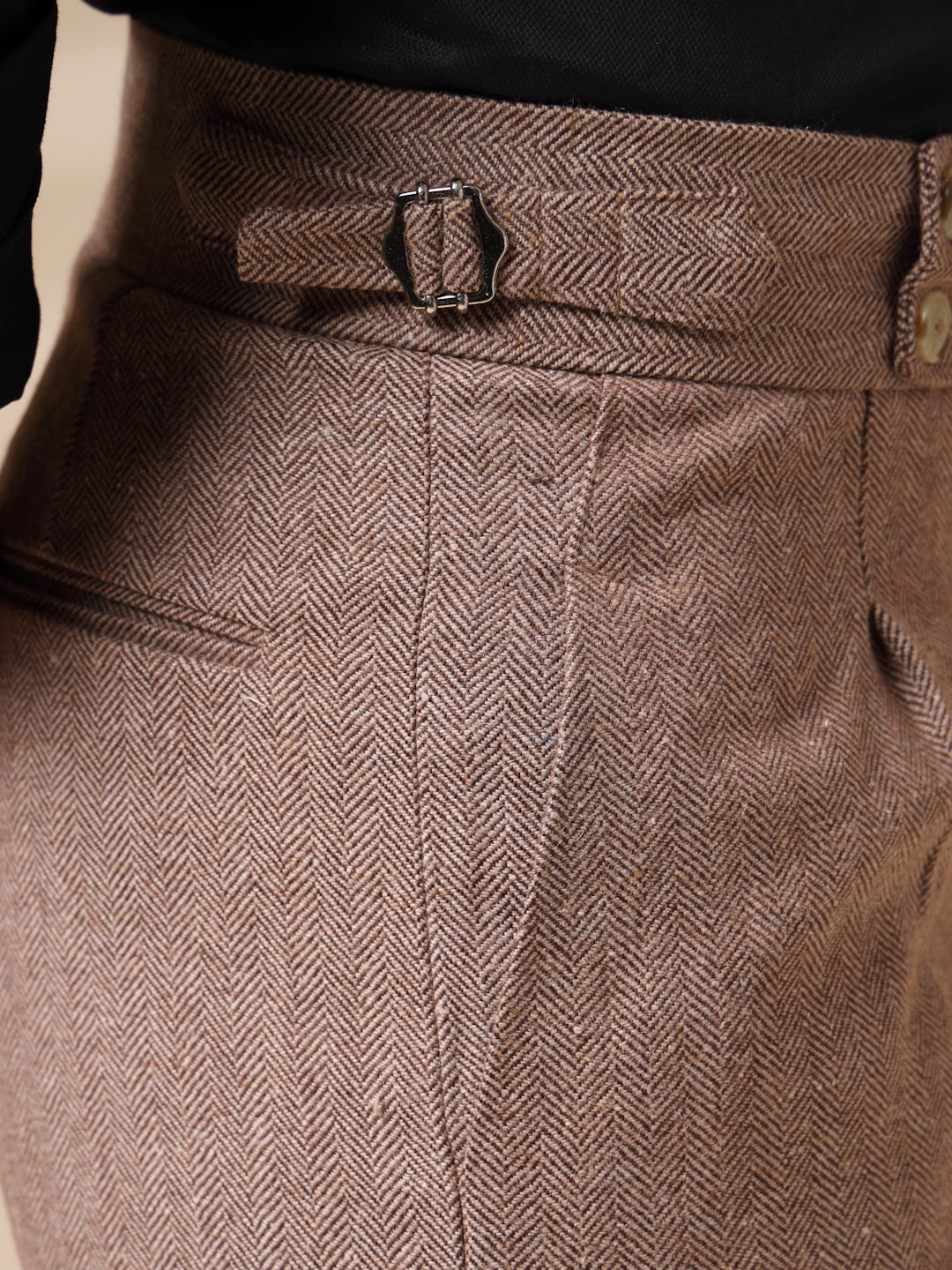 Khakhi Signature Buttoned Herringbone Gurkha Pants | Boot Cut Fit by ITALIAN VEGA®