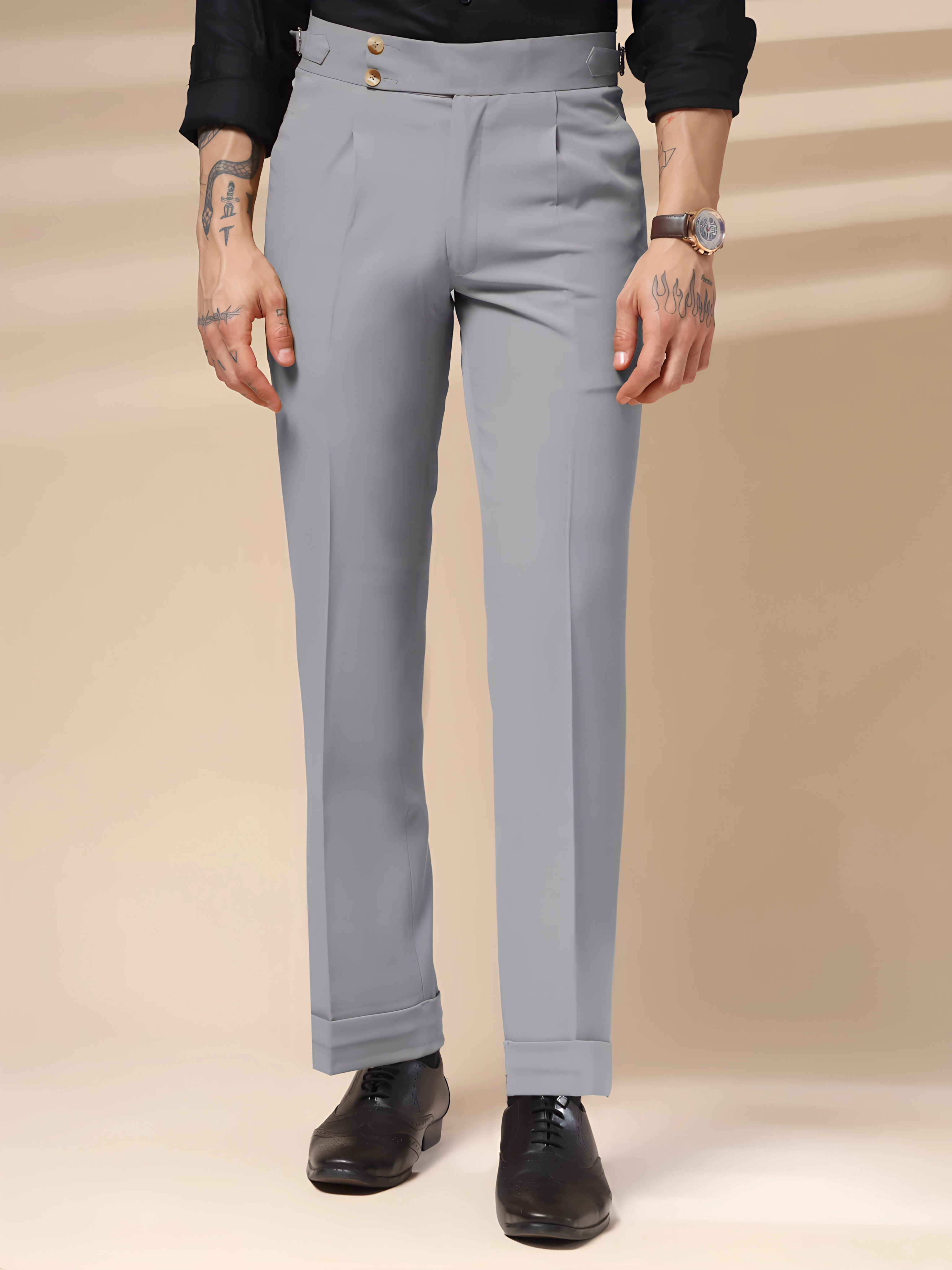 Ash Grey Signature Buttoned Gurkha Pants by ITALIAN VEGA®