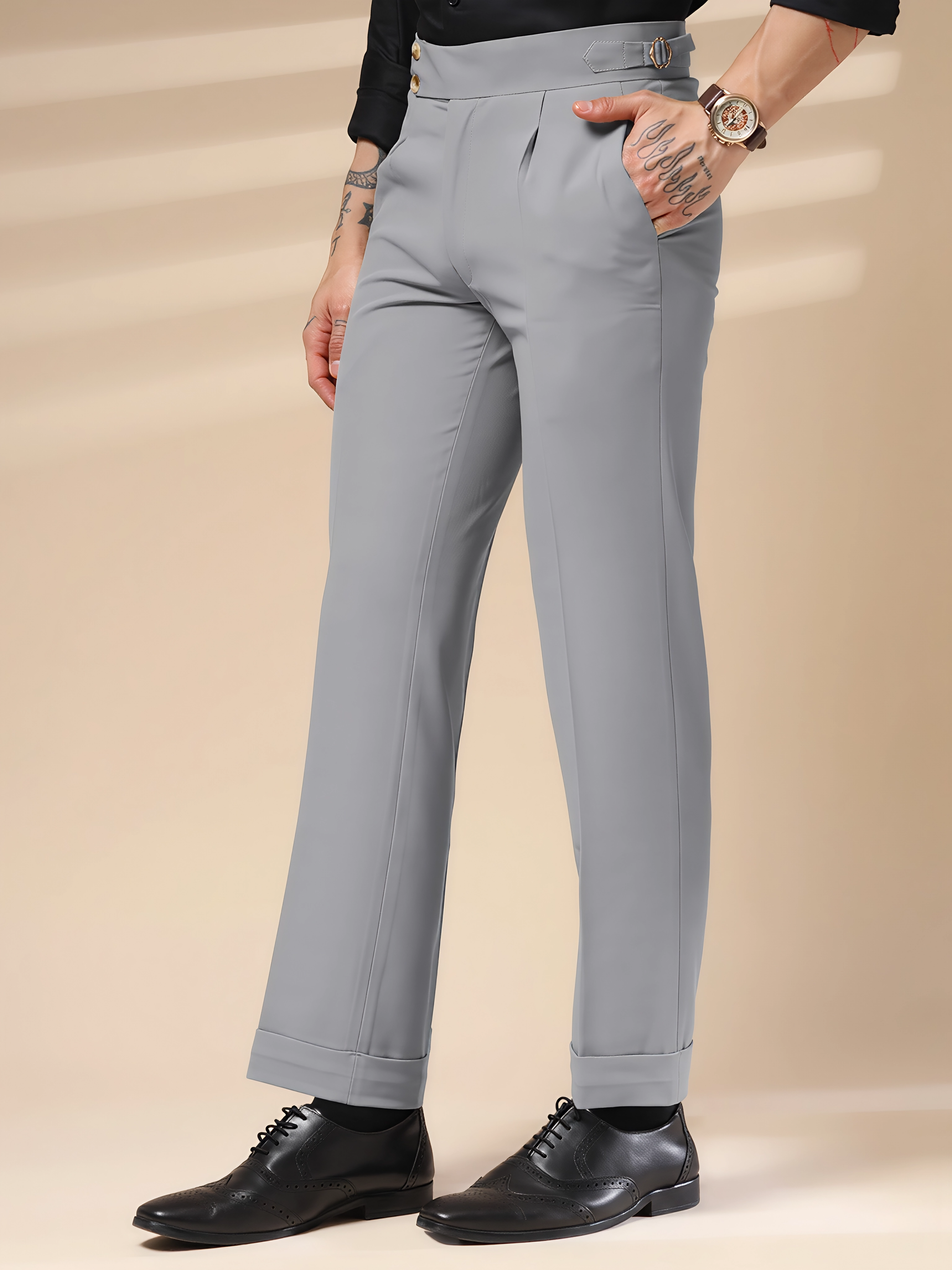 Ash Grey Signature Buttoned Gurkha Pants by ITALIAN VEGA®