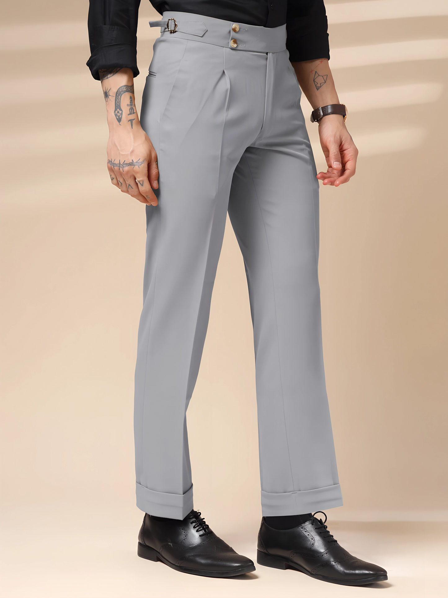Ash Grey Signature Buttoned GURKHA PANTS by ITALIANVEGA™