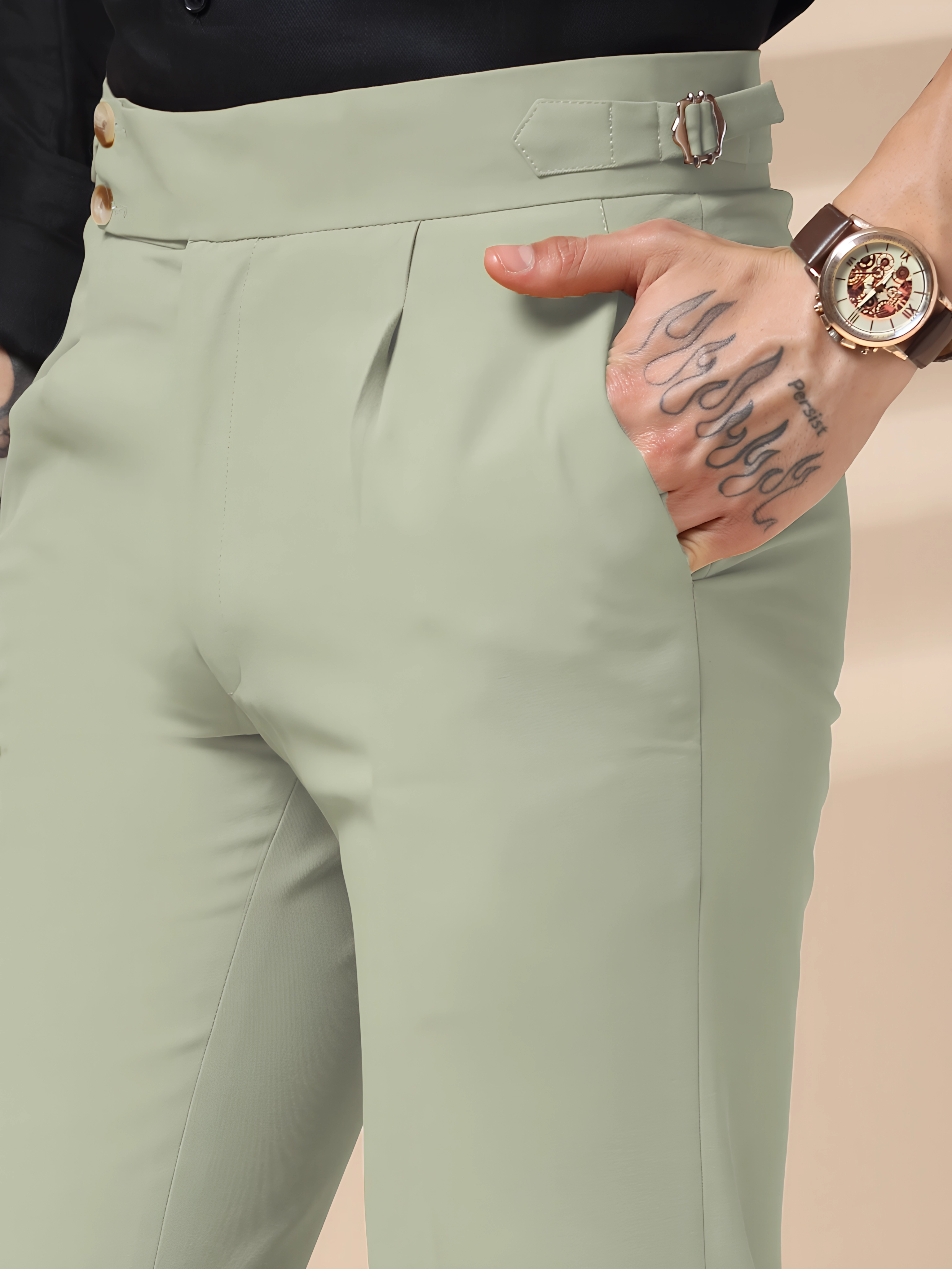Lime Signature Buttoned Gurkha Pants by ITALIAN VEGA®