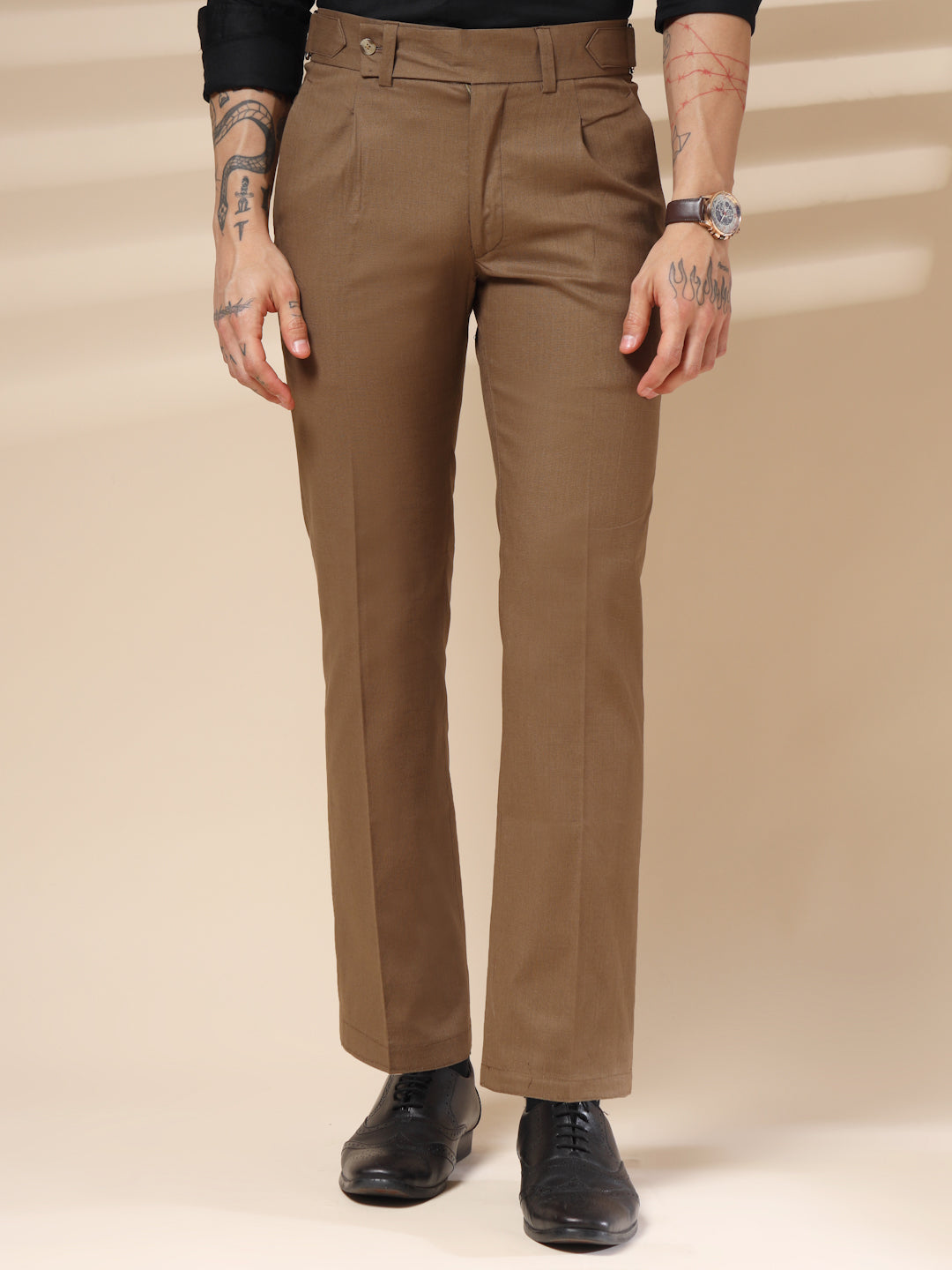 Khakhi Oxford Linen Gurkha Pants | Boot Cut Fit by ITALIAN VEGA®