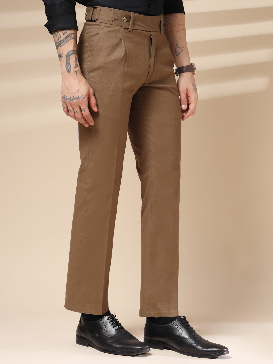 Khakhi Oxford Linen Gurkha Pants | Boot Cut Fit by ITALIAN VEGA®