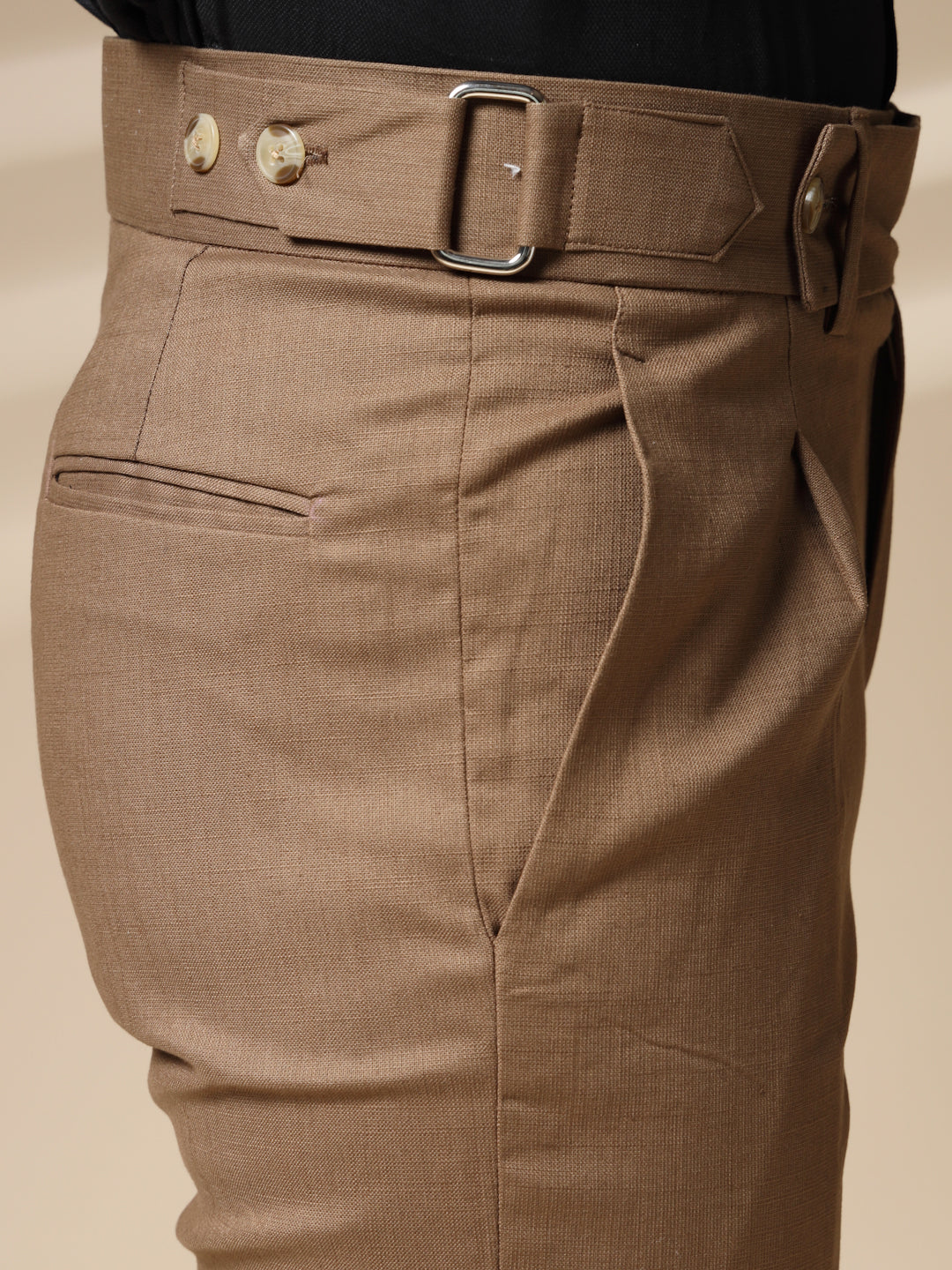 Khakhi Oxford Linen Gurkha Pants | Boot Cut Fit by ITALIAN VEGA®