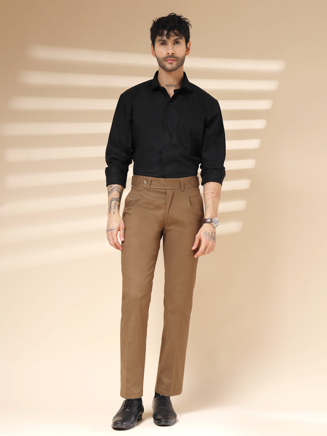 Khakhi Oxford Linen Gurkha Pants | Boot Cut Fit by ITALIAN VEGA®