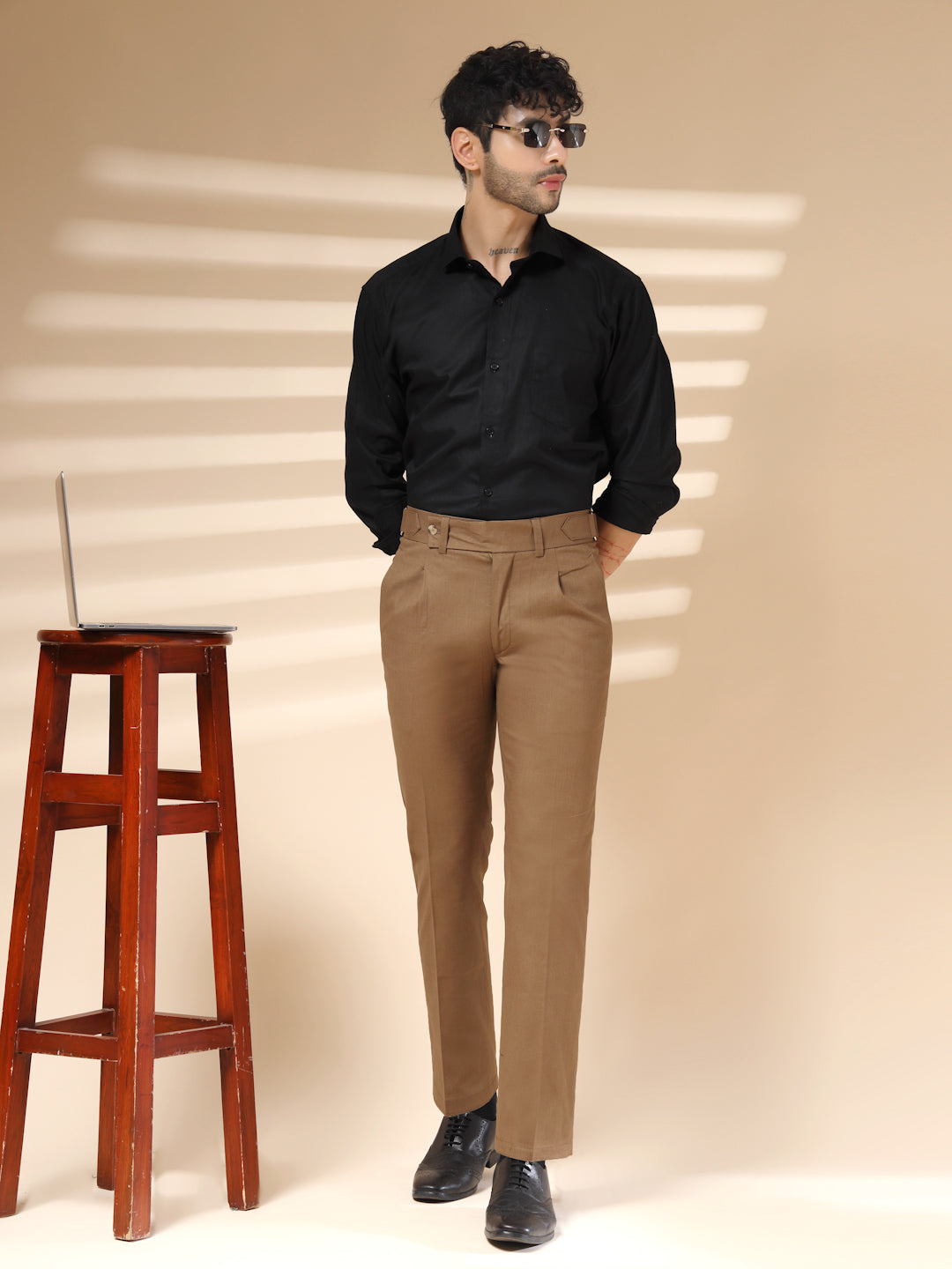Khakhi Oxford Linen Gurkha Pants | Boot Cut Fit by ITALIAN VEGA®