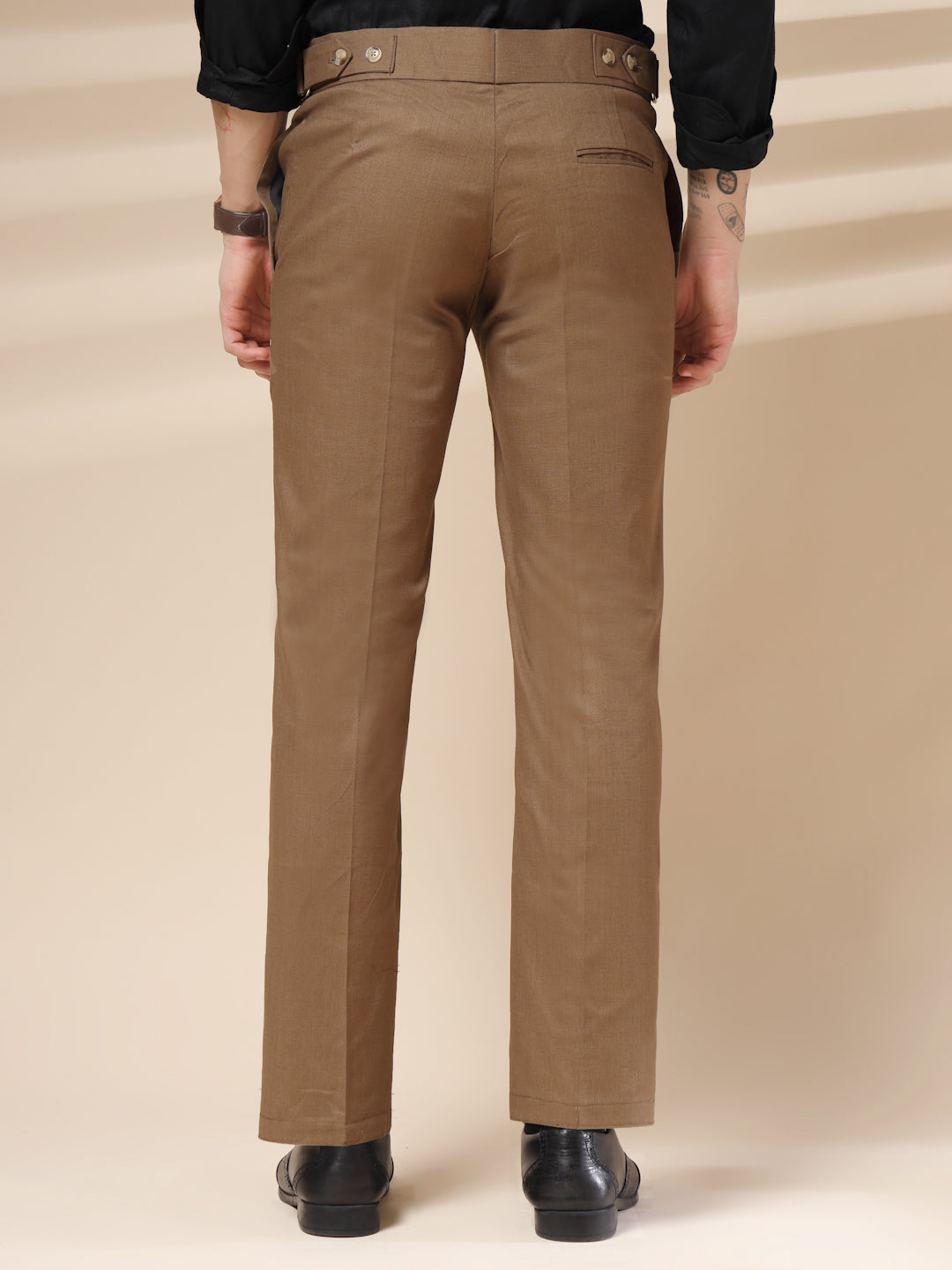 Khakhi Oxford Linen Gurkha Pants | Boot Cut Fit by ITALIAN VEGA®