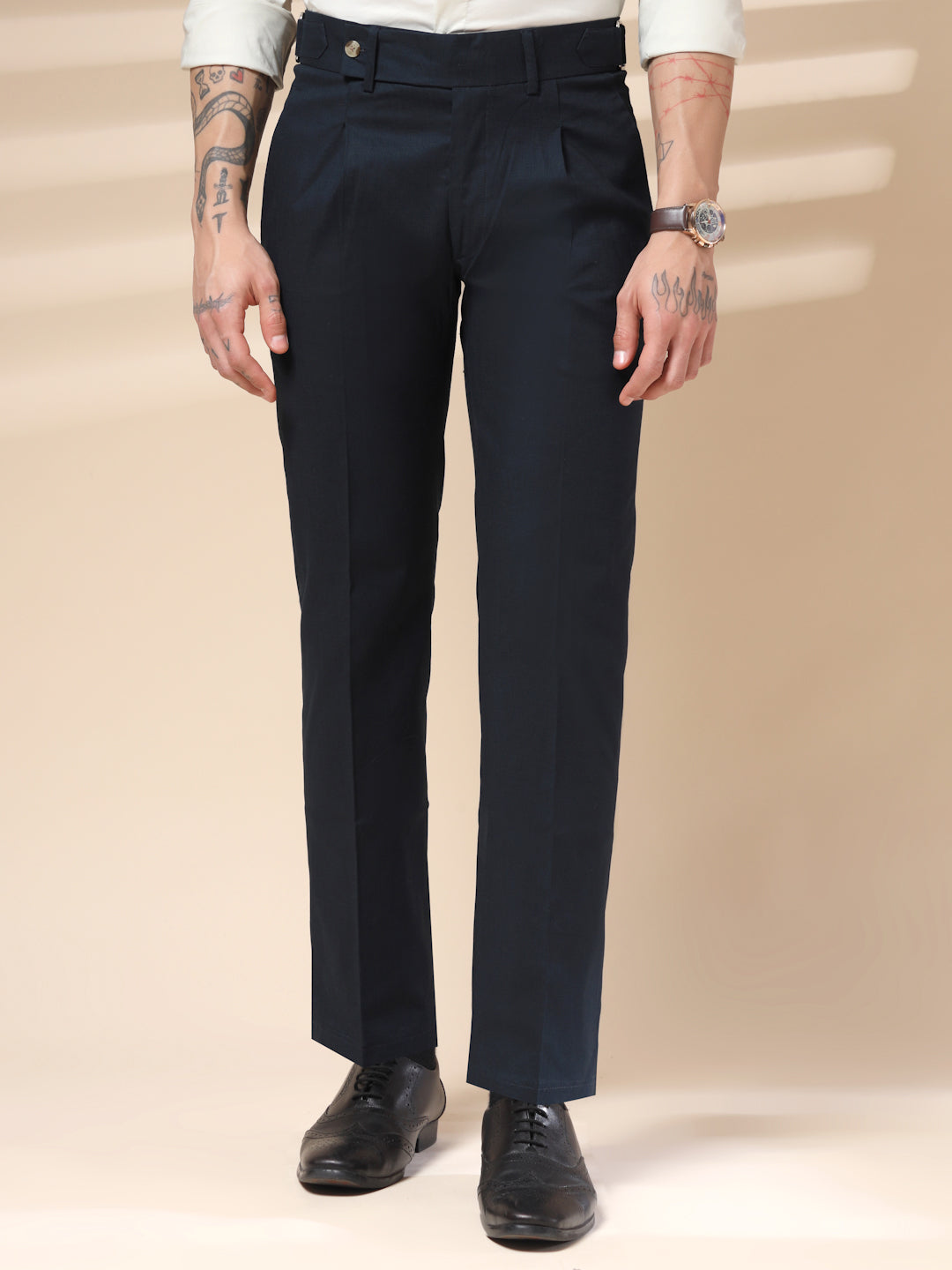 Navy Oxford Linen Gurkha Pants | Boot Cut Fit by ITALIAN VEGA®