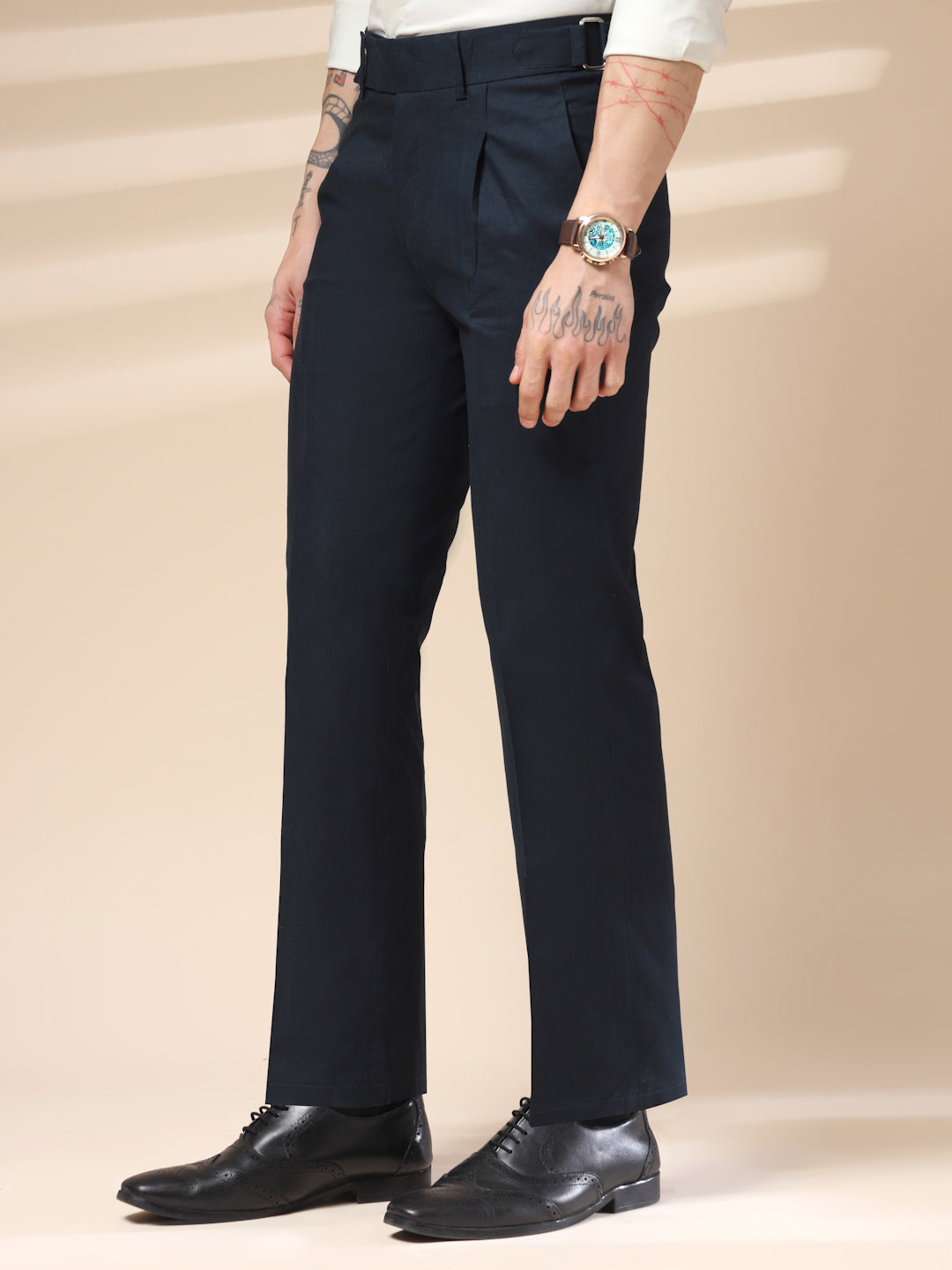Navy Oxford Linen Gurkha Pants | Boot Cut Fit by ITALIAN VEGA®