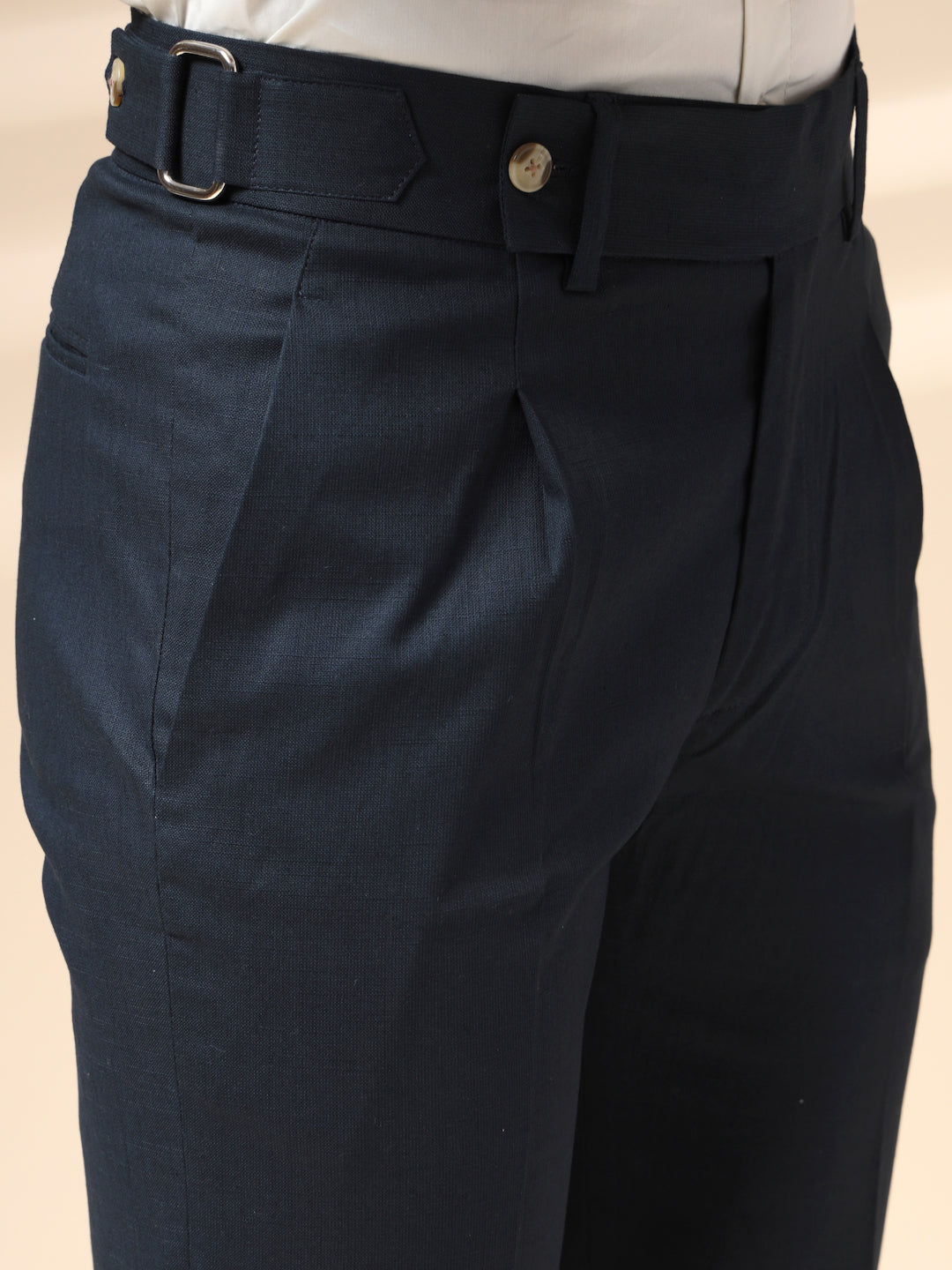 Navy Oxford Linen Gurkha Pants | Boot Cut Fit by ITALIAN VEGA®