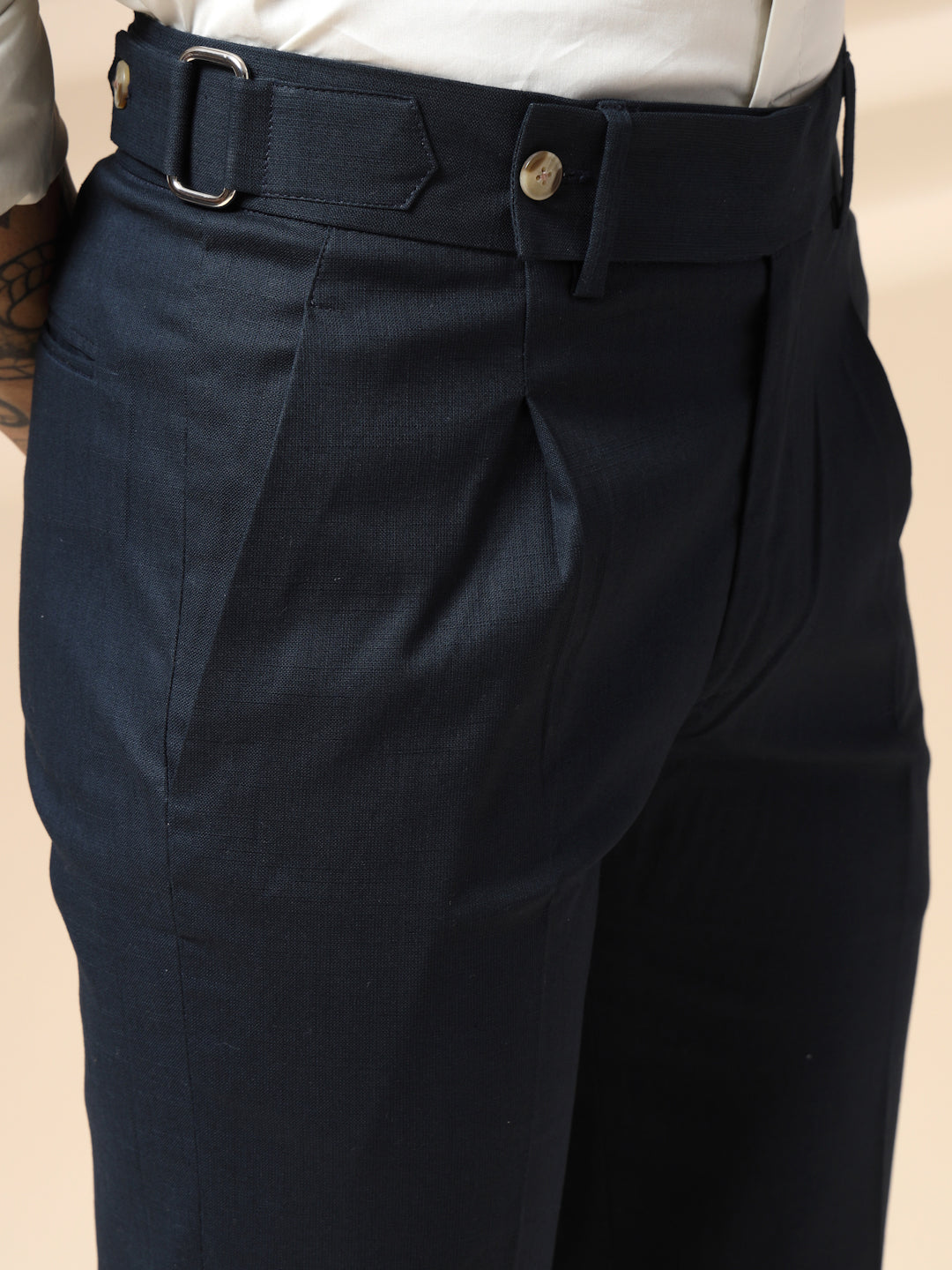 Navy Oxford Linen Gurkha Pants | Boot Cut Fit by ITALIAN VEGA®