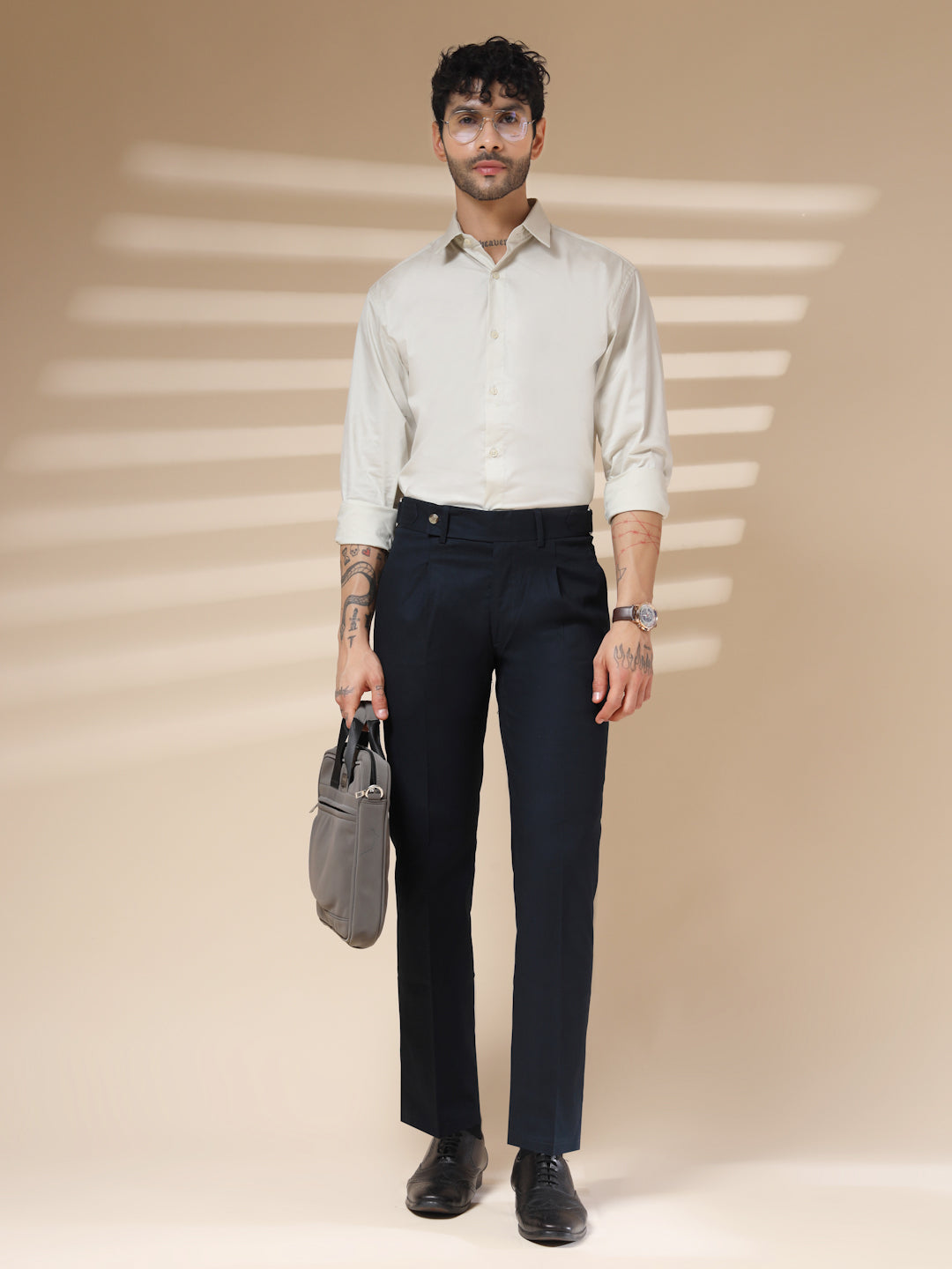 Navy Oxford Linen Gurkha Pants | Boot Cut Fit by ITALIAN VEGA®