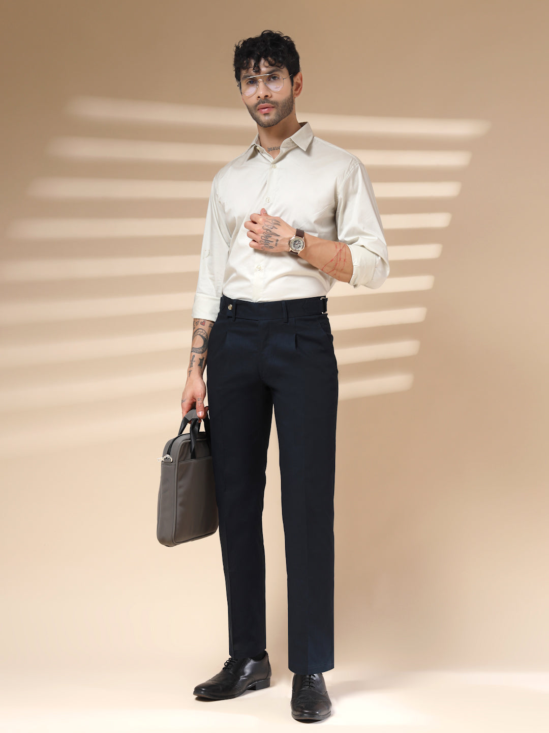 Navy Oxford Linen Gurkha Pants | Boot Cut Fit by ITALIAN VEGA®