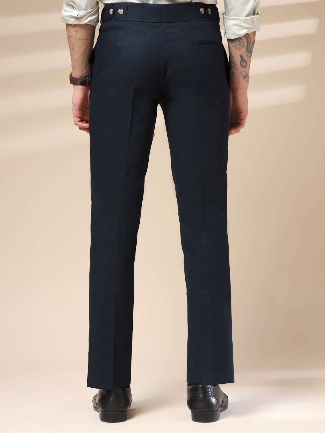 Navy Oxford Linen Gurkha Pants | Boot Cut Fit by ITALIAN VEGA®